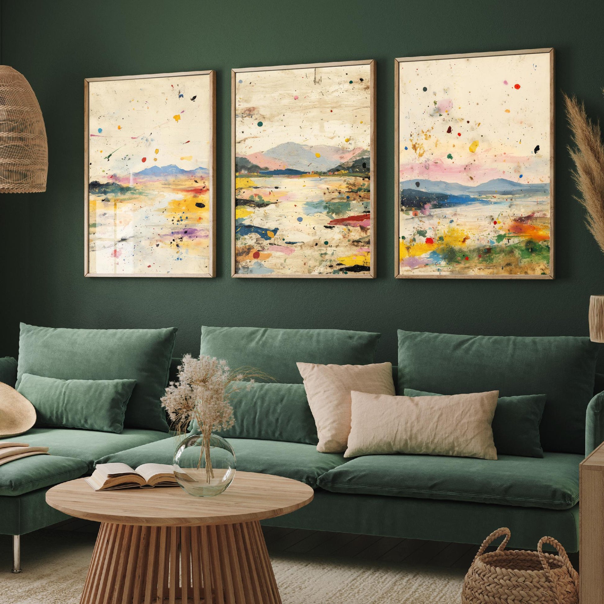 Abstract Landscape Set of Three Art Prints - Surreal Double Exposure Mountain Posters - Splatter Painting Decor V1