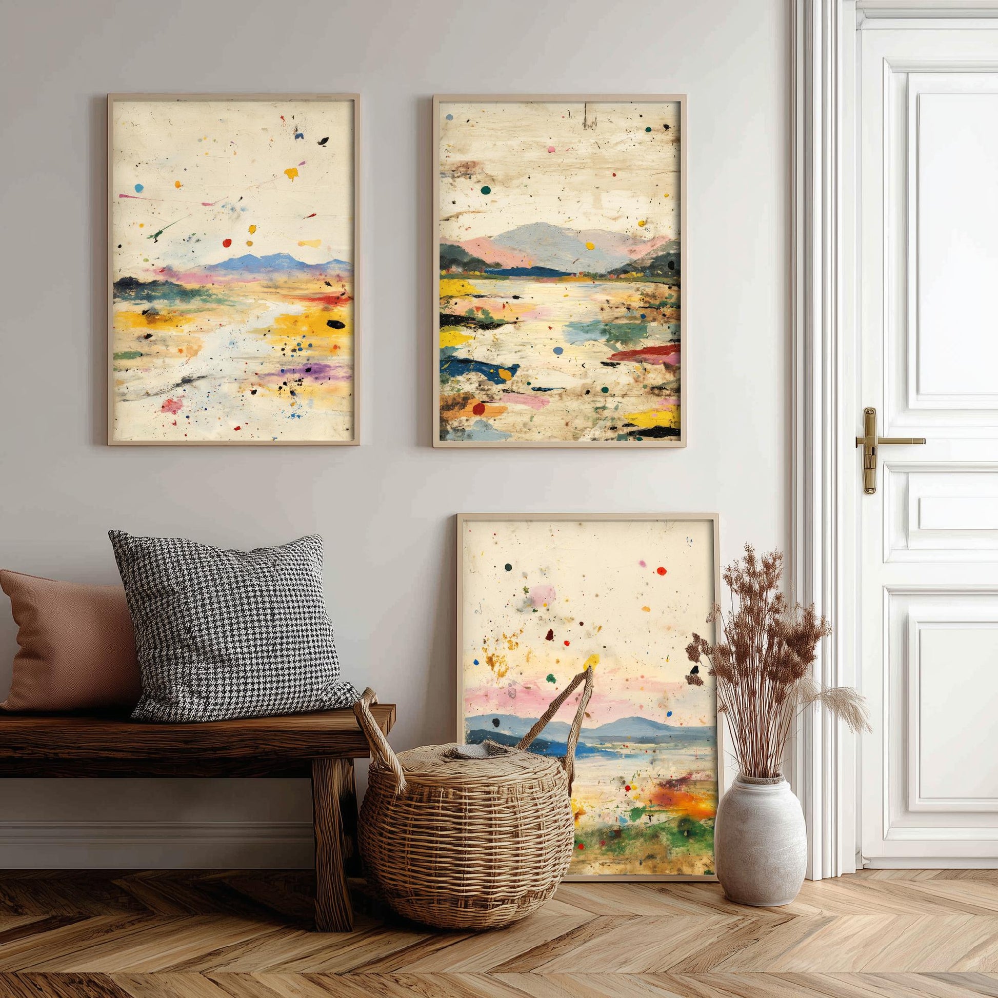 Abstract Landscape Set of Three Art Prints - Surreal Double Exposure Mountain Posters - Splatter Painting Decor V1