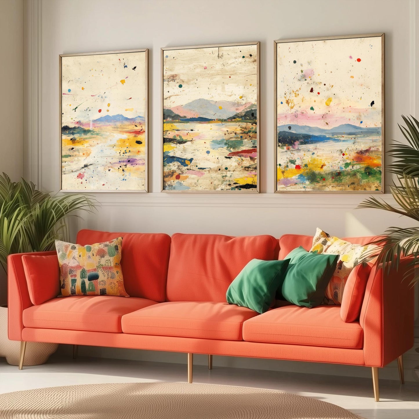 Abstract Landscape Set of Three Art Prints - Surreal Double Exposure Mountain Posters - Splatter Painting Decor V1