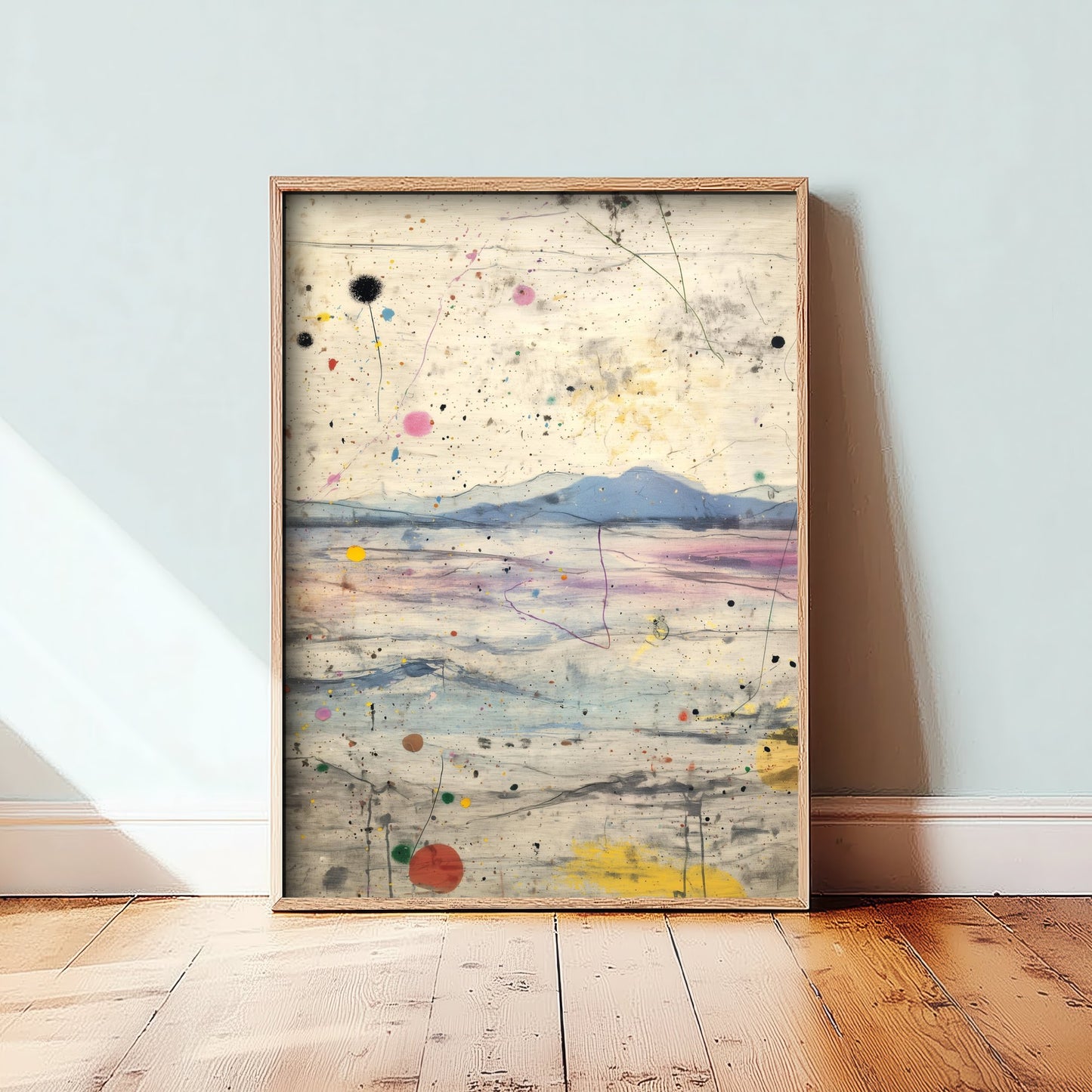 Abstract Landscape Art Print - Textured Mountain Poster - Painterly Splatter Painting - Muted Scenery V2 1/3