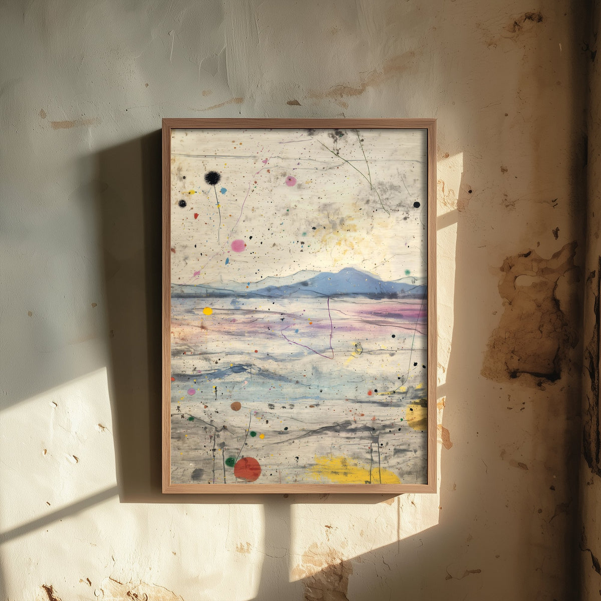 Abstract Landscape Art Print - Textured Mountain Poster - Painterly Splatter Painting - Muted Scenery V2 1/3