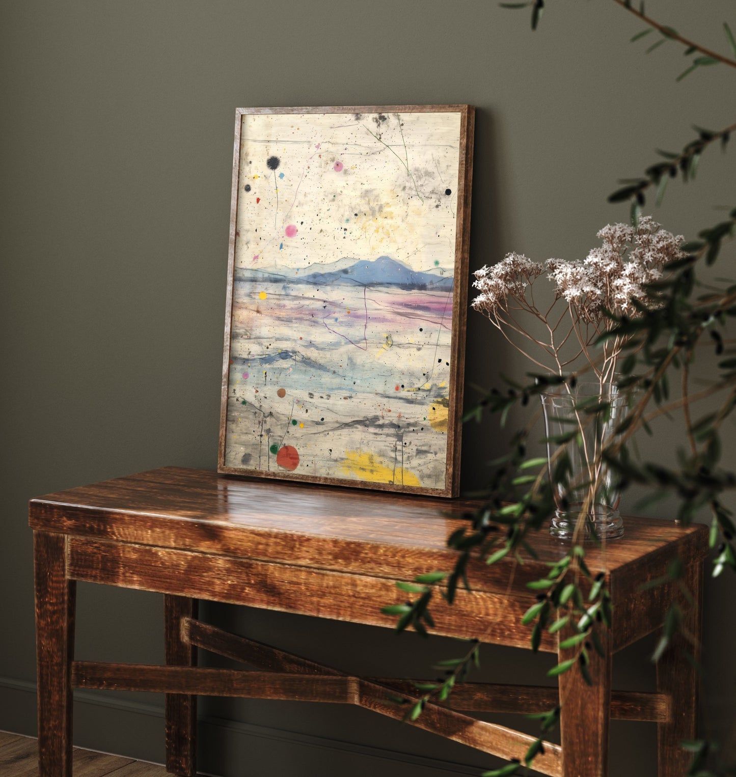 Abstract Landscape Art Print - Textured Mountain Poster - Painterly Splatter Painting - Muted Scenery V2 1/3