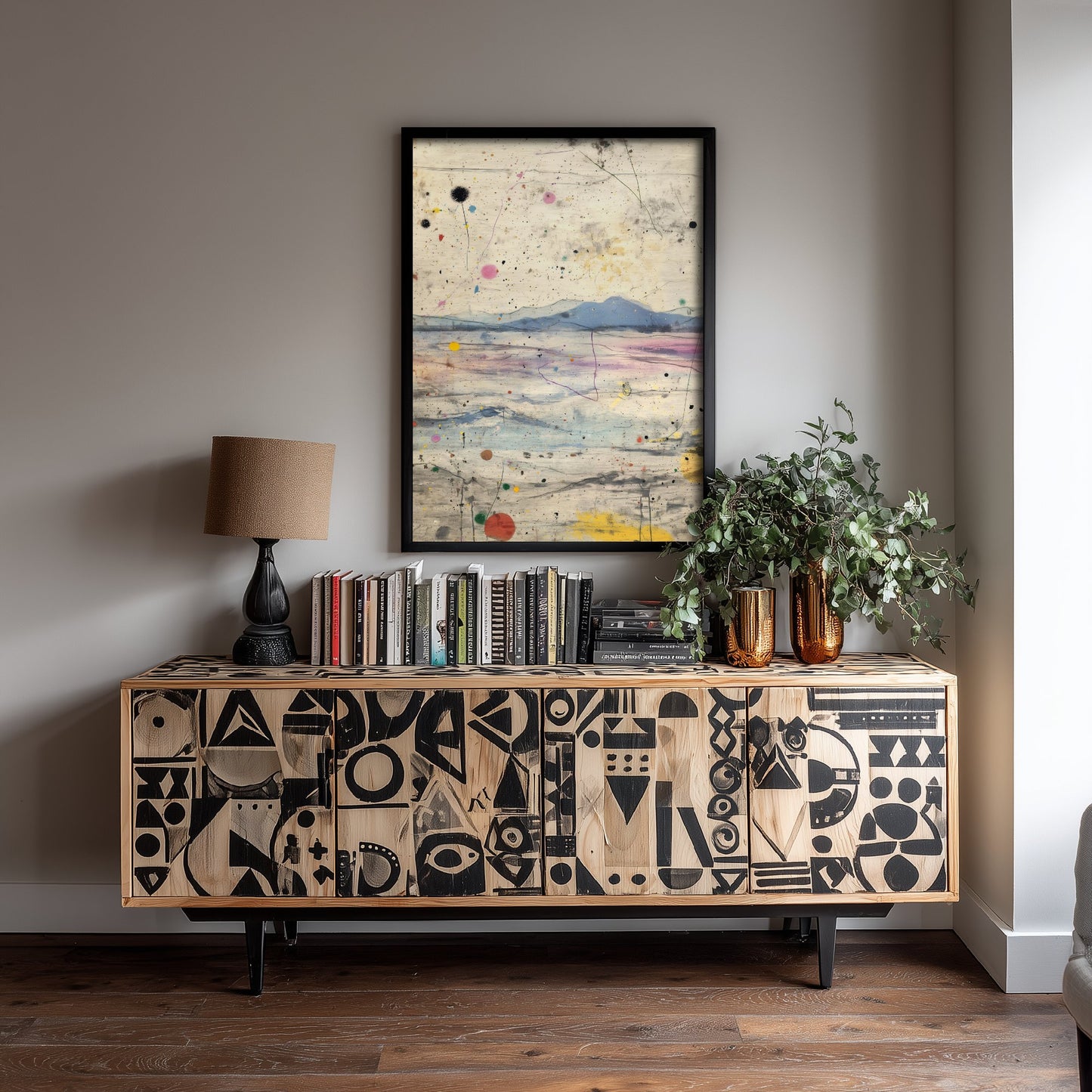 Abstract Landscape Art Print - Textured Mountain Poster - Painterly Splatter Painting - Muted Scenery V2 1/3