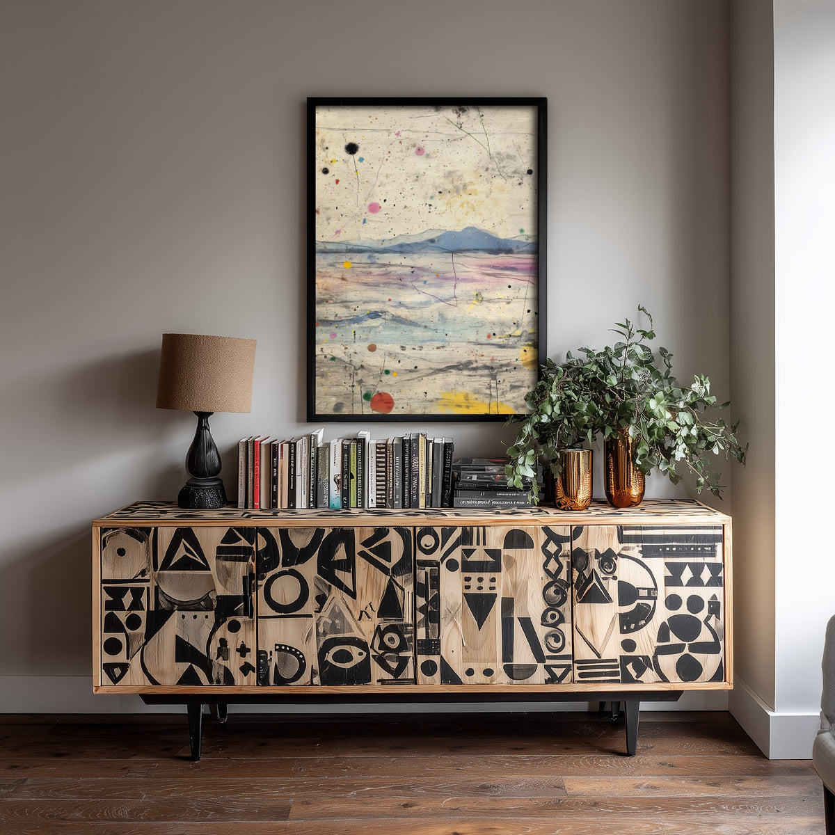Abstract Landscape Art Print - Textured Mountain Poster - Painterly Splatter Painting - Muted Scenery V2 1/3