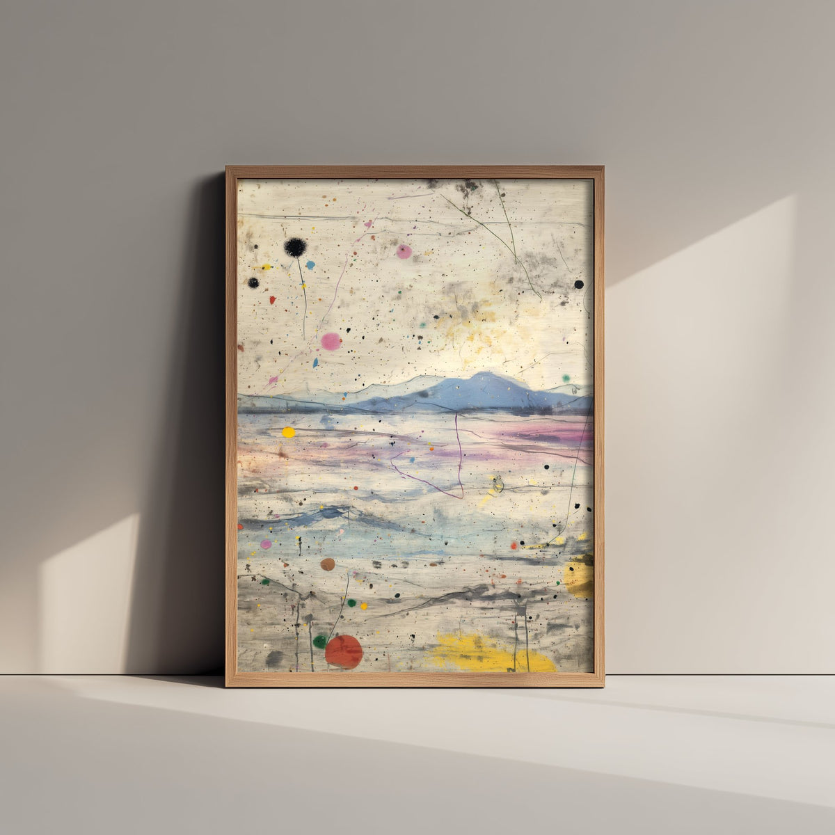 Abstract Landscape Art Print - Textured Mountain Poster - Painterly Splatter Painting - Muted Scenery V2 1/3