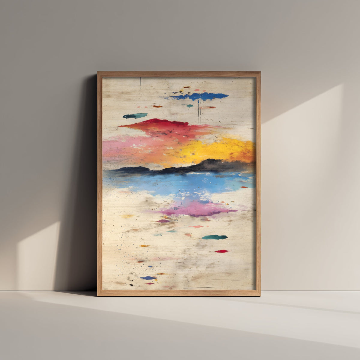 Abstract Sunset Art Print - Textured Coastal Poster - Painterly Splatter Painting - Pink Scenery V2 2/3