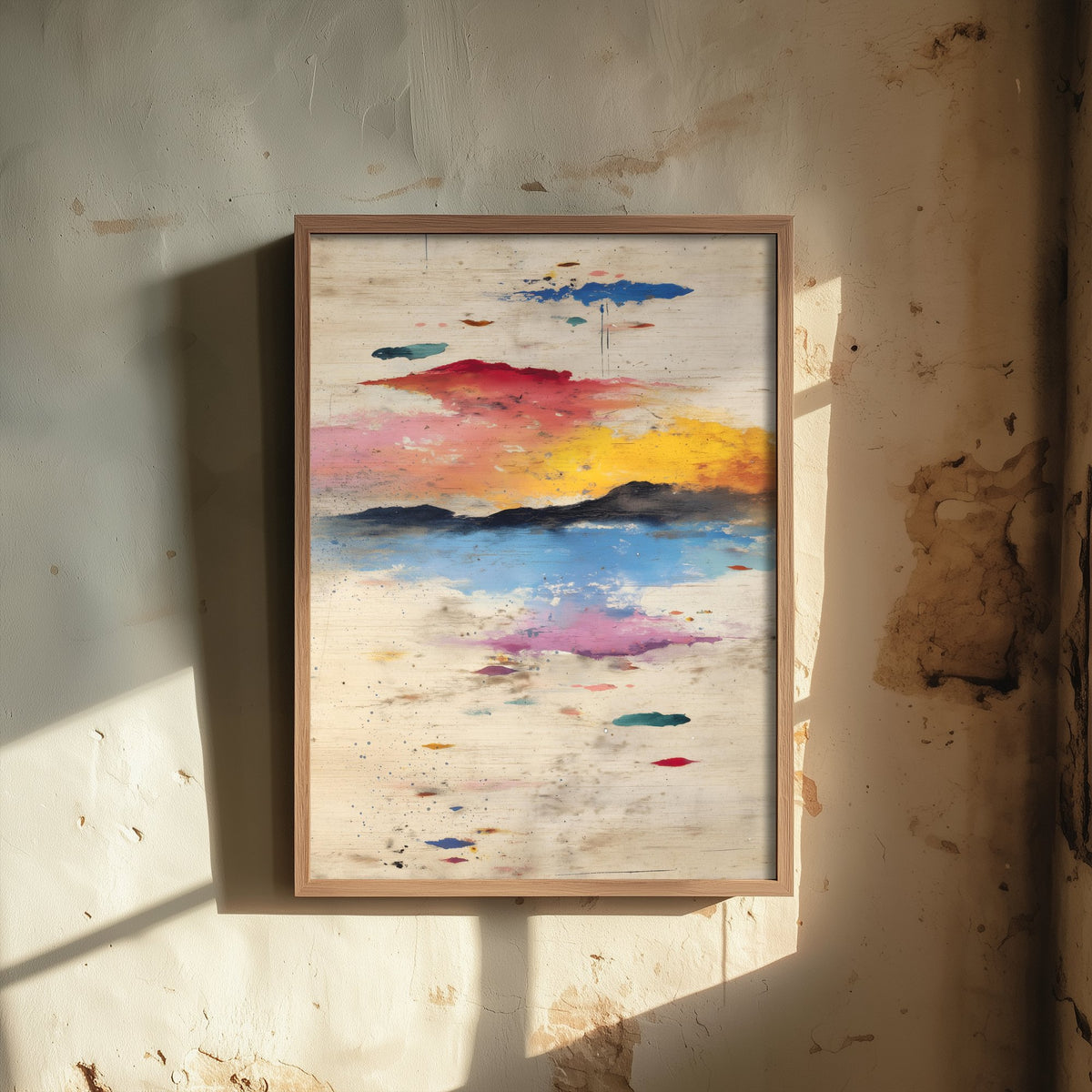 Abstract Sunset Art Print - Textured Coastal Poster - Painterly Splatter Painting - Pink Scenery V2 2/3