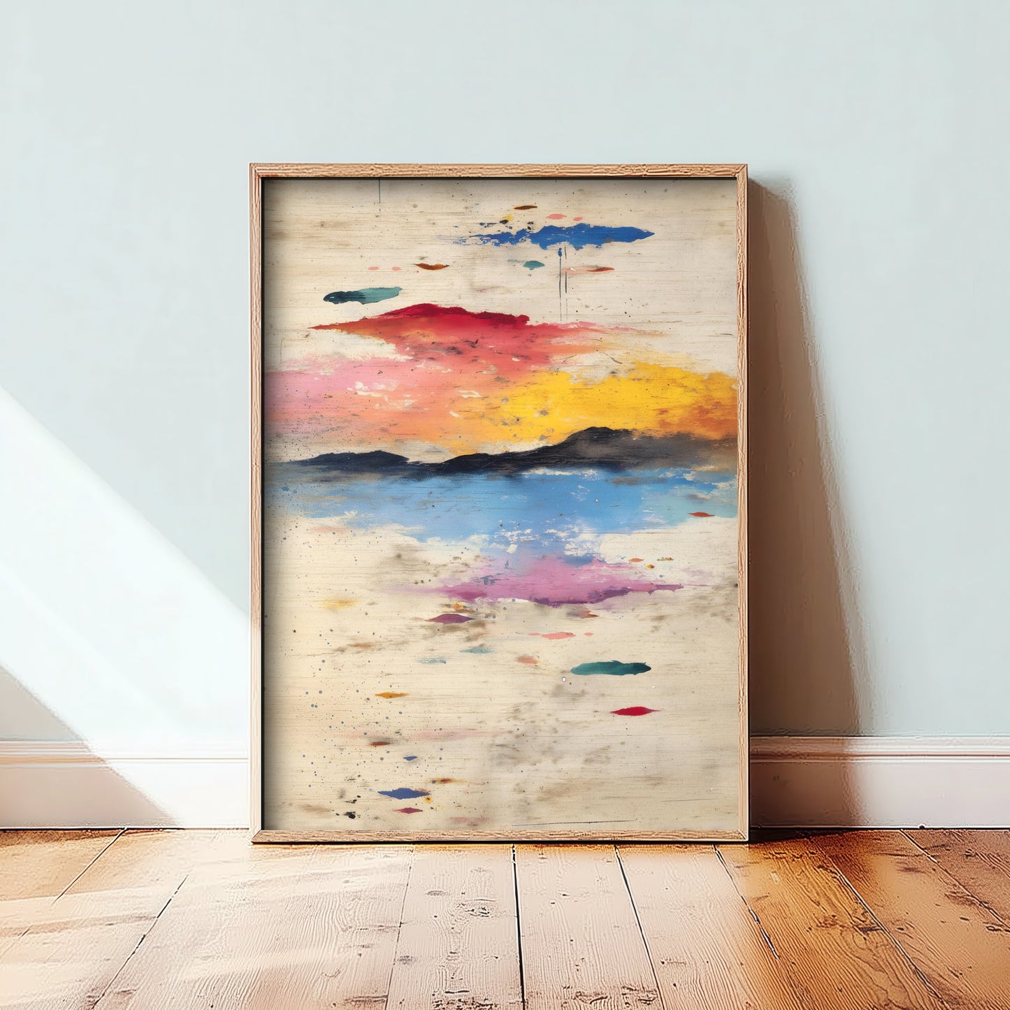Abstract Sunset Art Print - Textured Coastal Poster - Painterly Splatter Painting - Pink Scenery V2 2/3