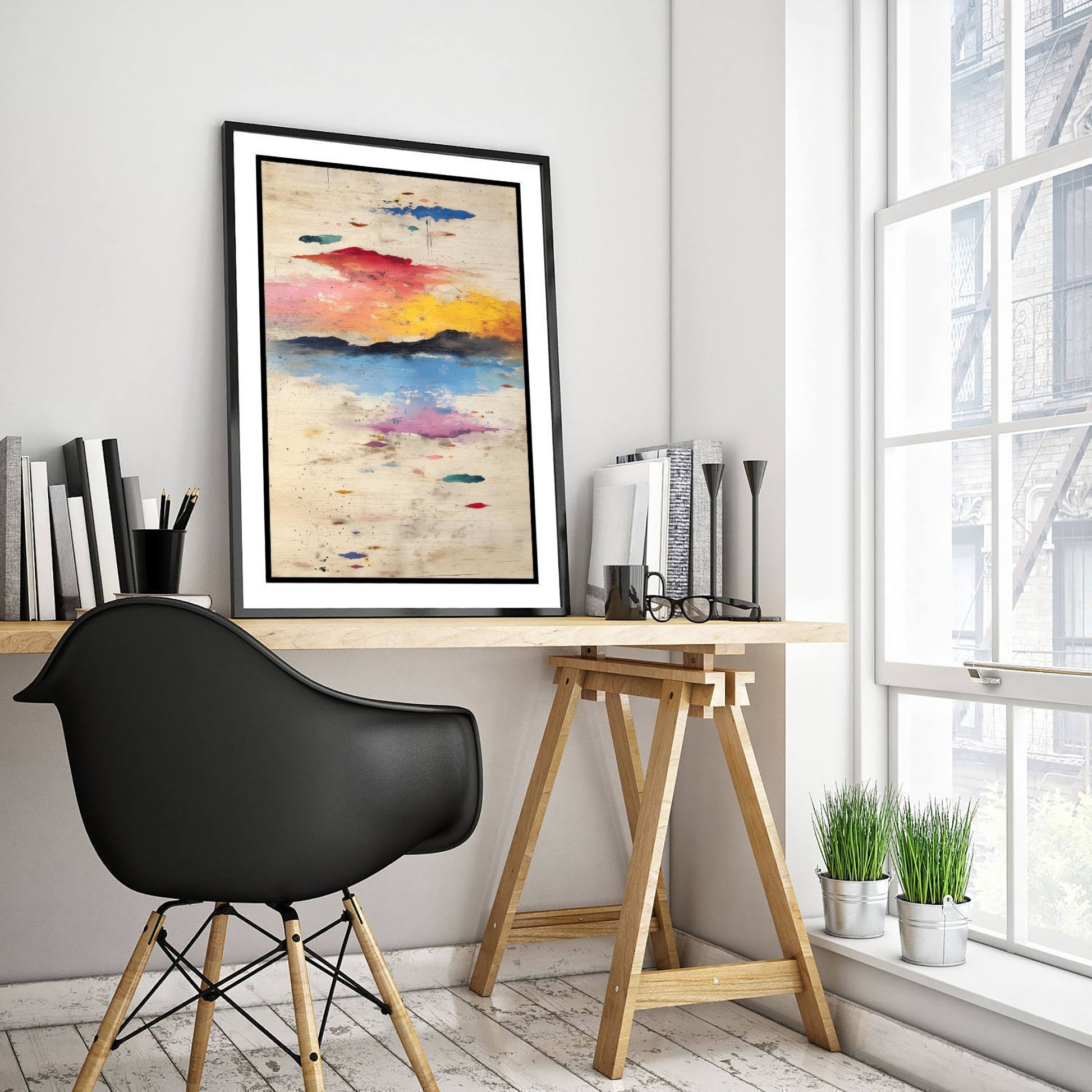 Abstract Sunset Art Print - Textured Coastal Poster - Painterly Splatter Painting - Pink Scenery V2 2/3