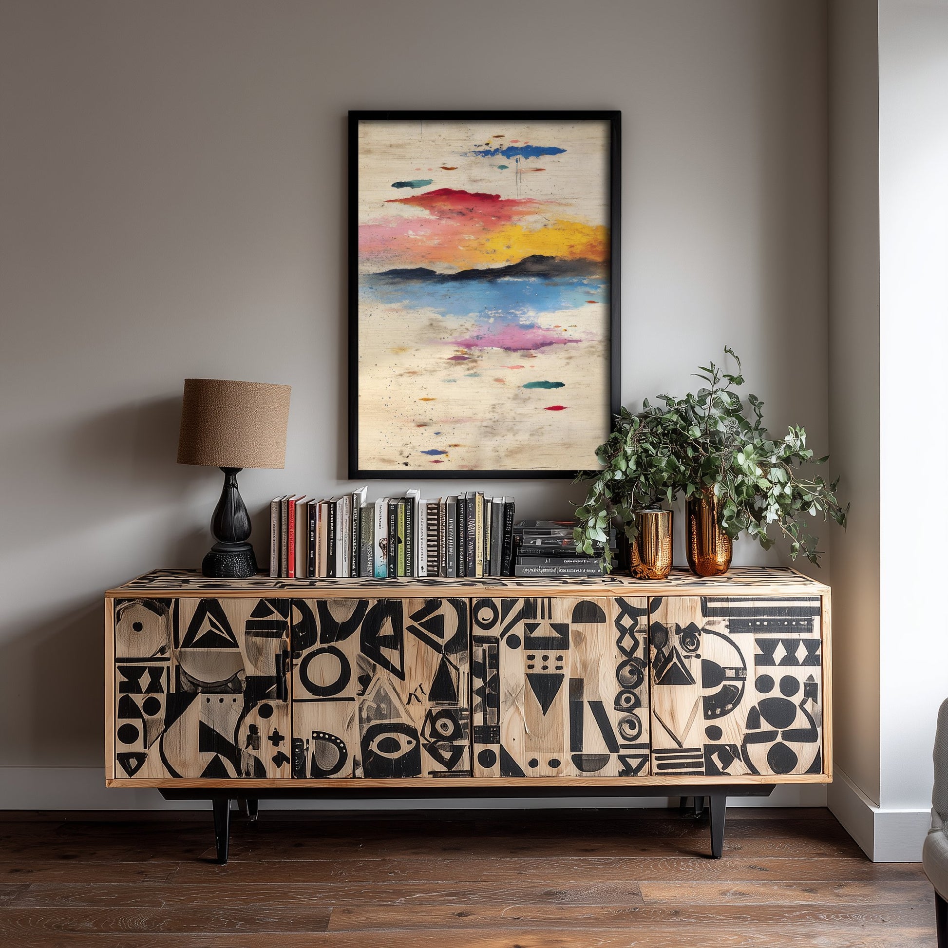 Abstract Sunset Art Print - Textured Coastal Poster - Painterly Splatter Painting - Pink Scenery V2 2/3