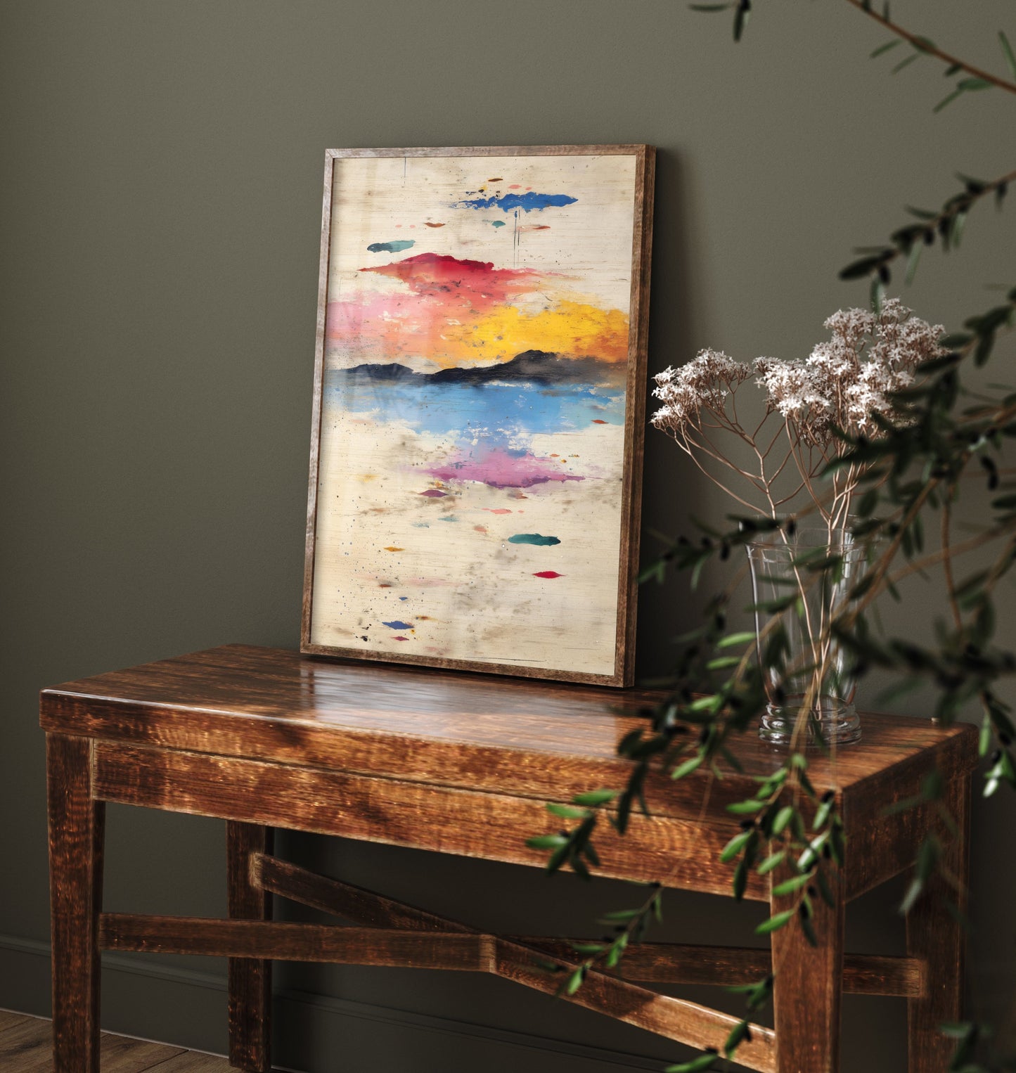Abstract Sunset Art Print - Textured Coastal Poster - Painterly Splatter Painting - Pink Scenery V2 2/3