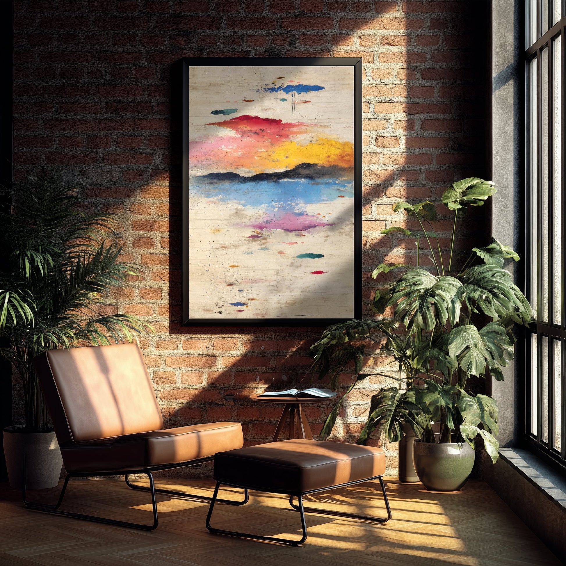 Abstract Sunset Art Print - Textured Coastal Poster - Painterly Splatter Painting - Pink Scenery V2 2/3