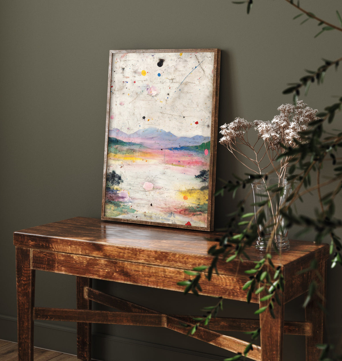 Abstract Landscape Art Print - Textured Hills Poster - Painterly Splatter Painting - Warm Scenery V2 3/3