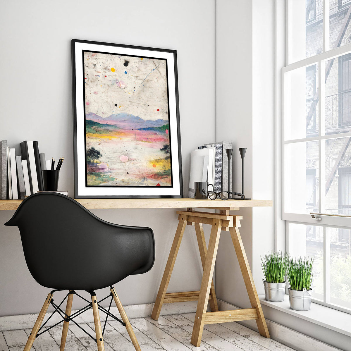 Abstract Landscape Art Print - Textured Hills Poster - Painterly Splatter Painting - Warm Scenery V2 3/3