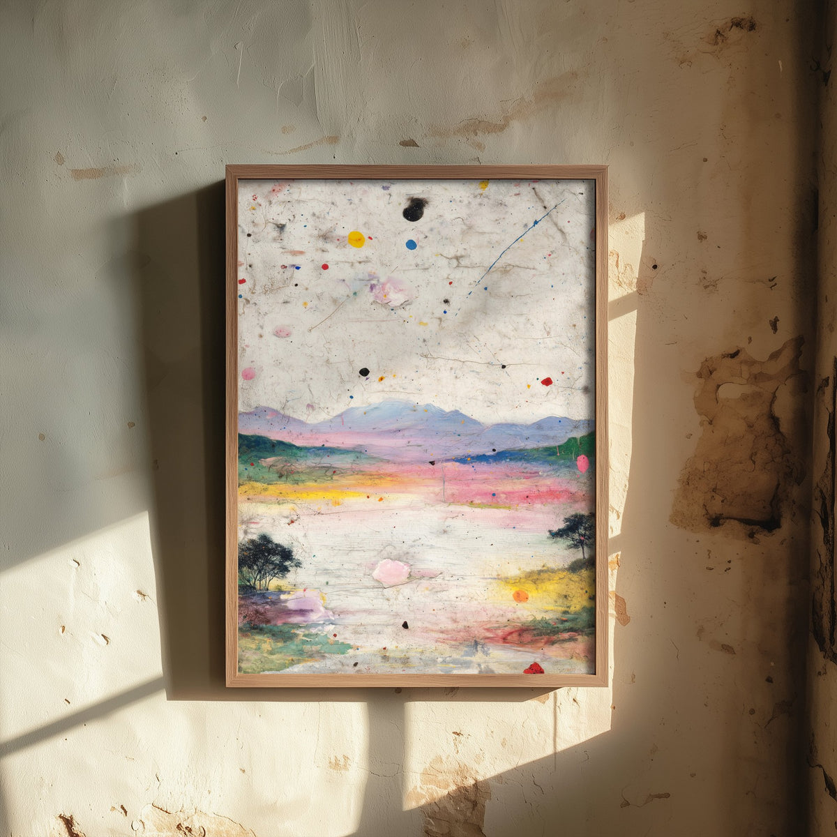 Abstract Landscape Art Print - Textured Hills Poster - Painterly Splatter Painting - Warm Scenery V2 3/3