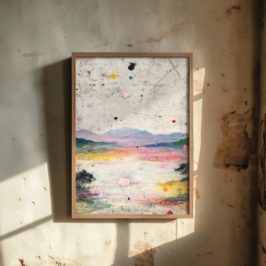 Abstract Landscape Art Print - Textured Hills Poster - Painterly Splatter Painting - Warm Scenery V2 3/3