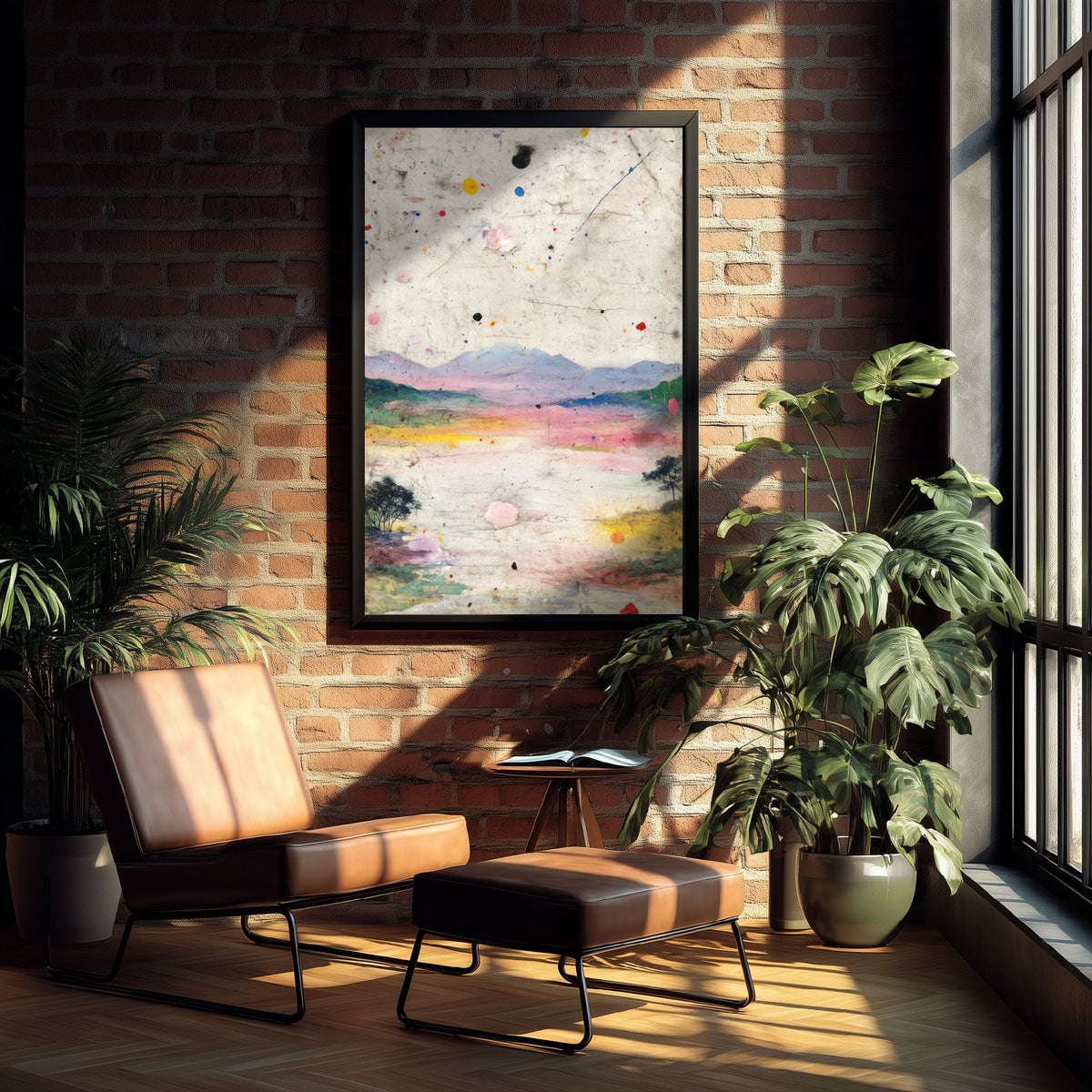 Abstract Landscape Art Print - Textured Hills Poster - Painterly Splatter Painting - Warm Scenery V2 3/3