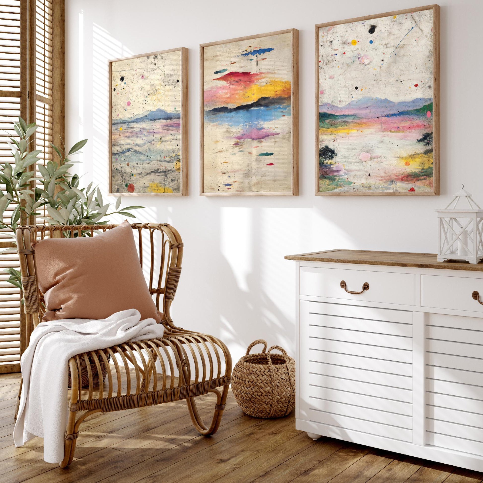 Surreal Sunset Set of Three Art Prints - Abstract Double Exposure Landscape Posters - Dreamy Painting Wall Decor V2