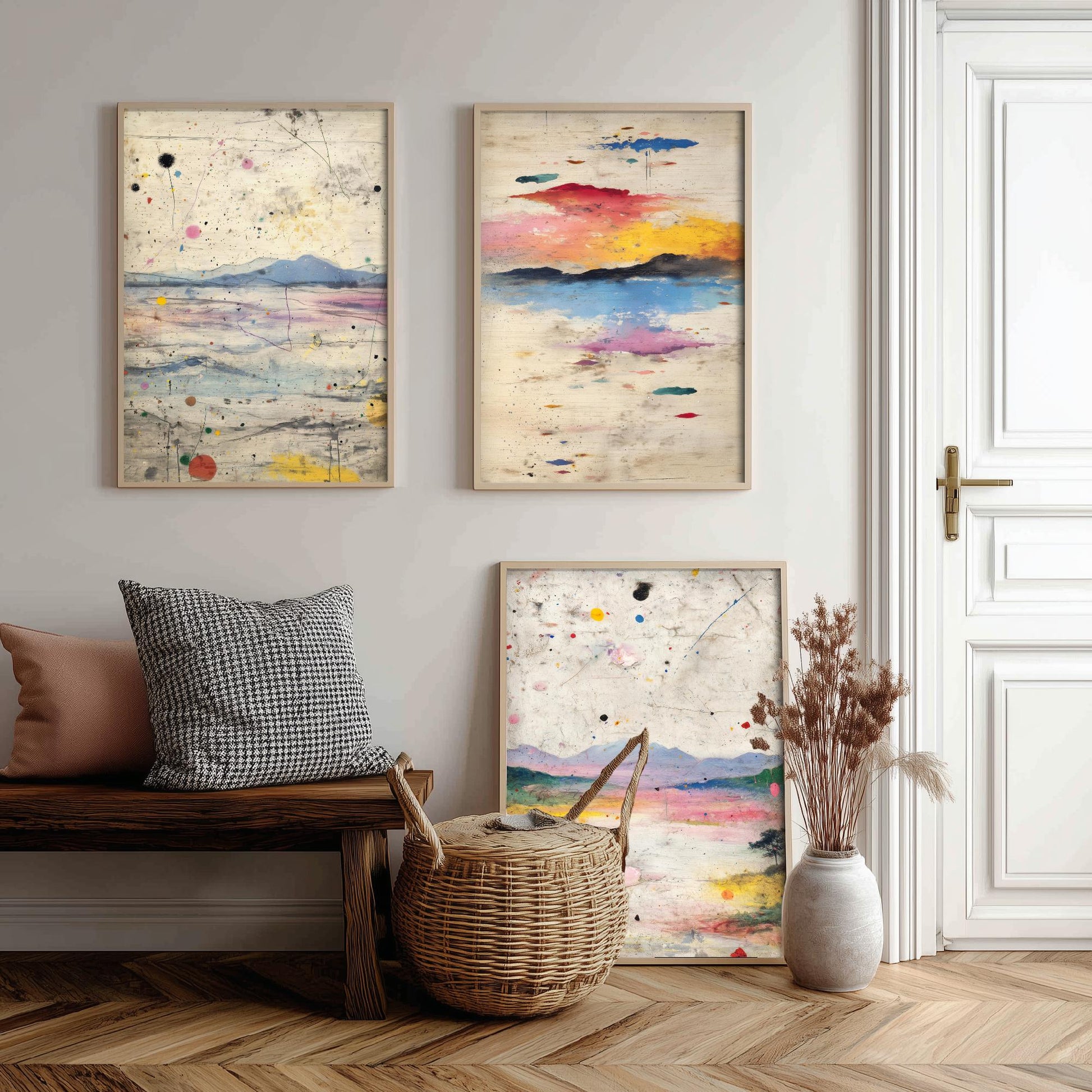 Surreal Sunset Set of Three Art Prints - Abstract Double Exposure Landscape Posters - Dreamy Painting Wall Decor V2