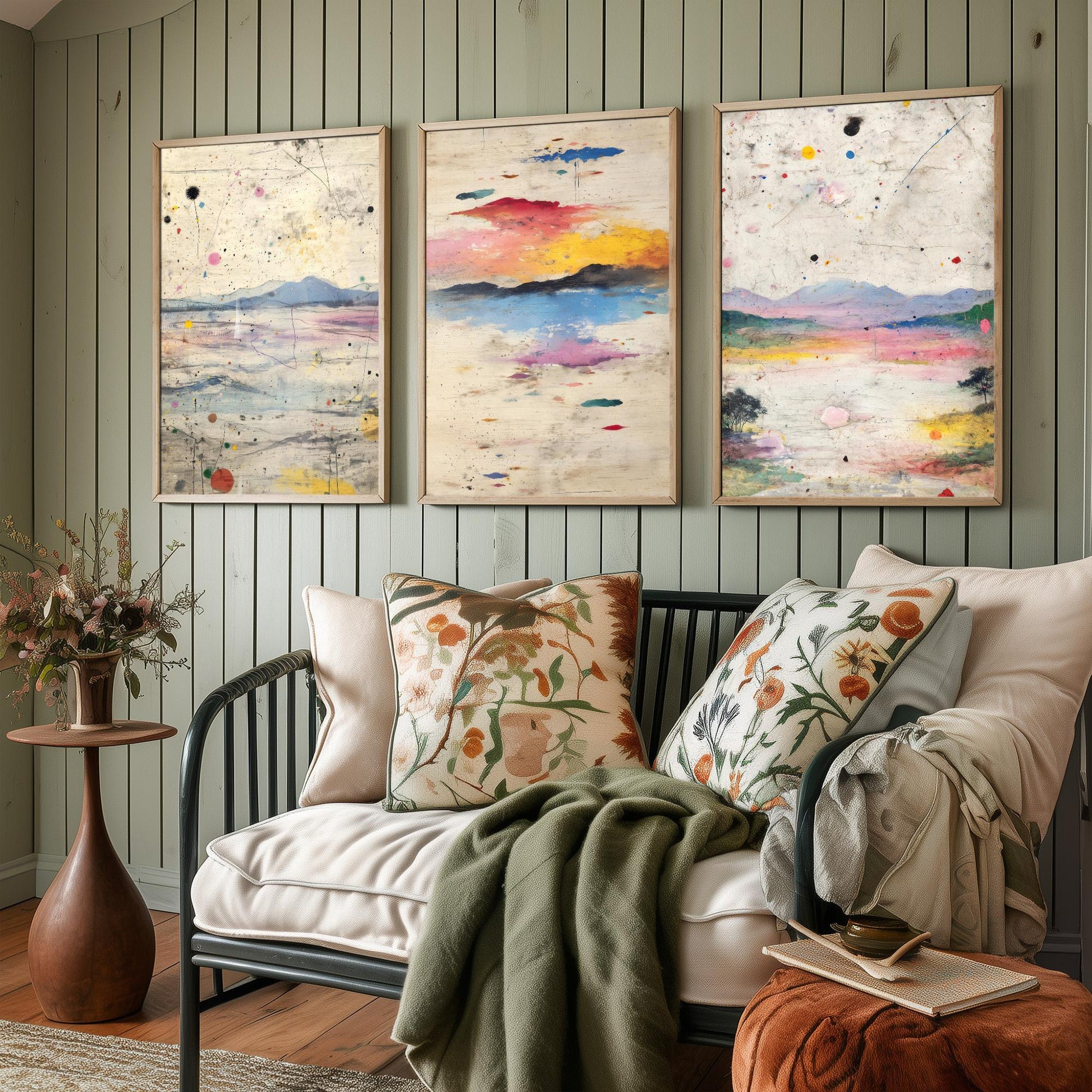 Surreal Sunset Set of Three Art Prints - Abstract Double Exposure Landscape Posters - Dreamy Painting Wall Decor V2