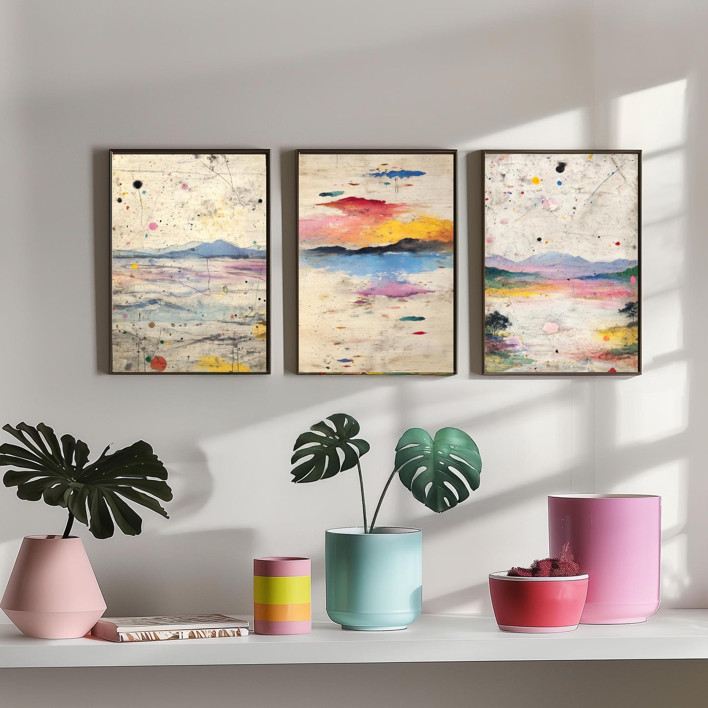 Surreal Sunset Set of Three Art Prints - Abstract Double Exposure Landscape Posters - Dreamy Painting Wall Decor V2