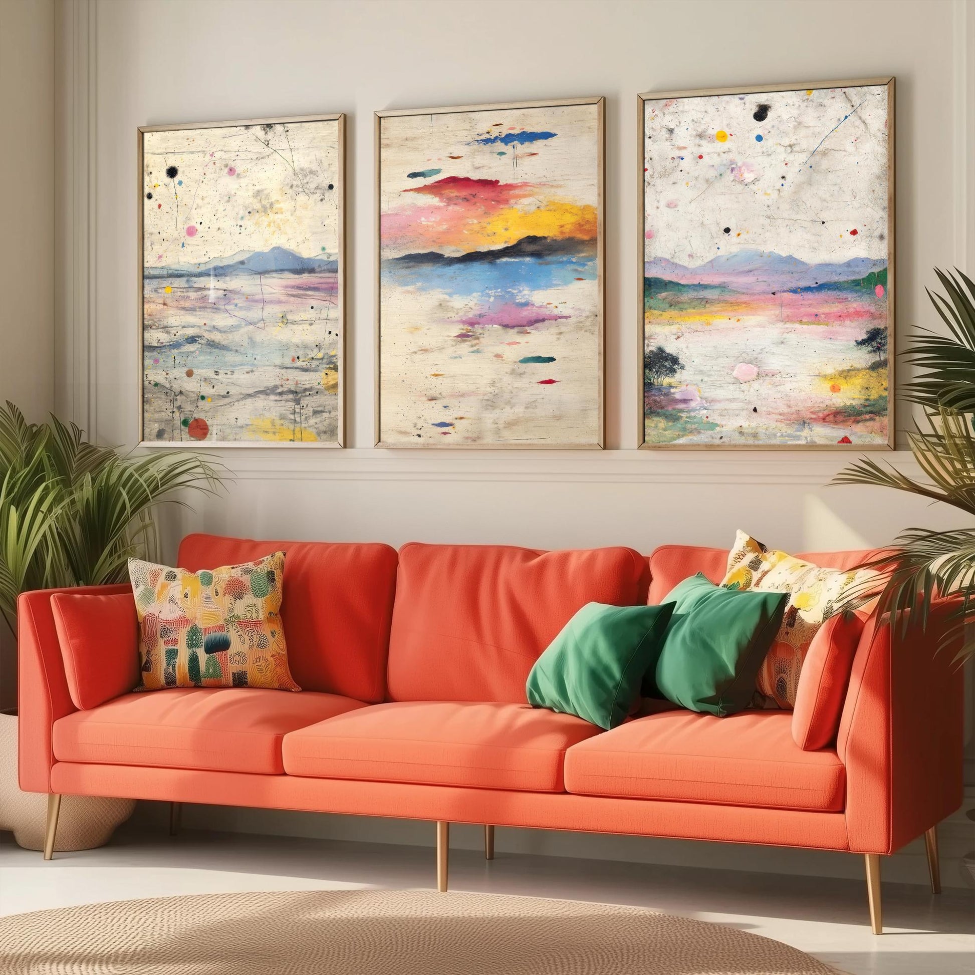 Surreal Sunset Set of Three Art Prints - Abstract Double Exposure Landscape Posters - Dreamy Painting Wall Decor V2