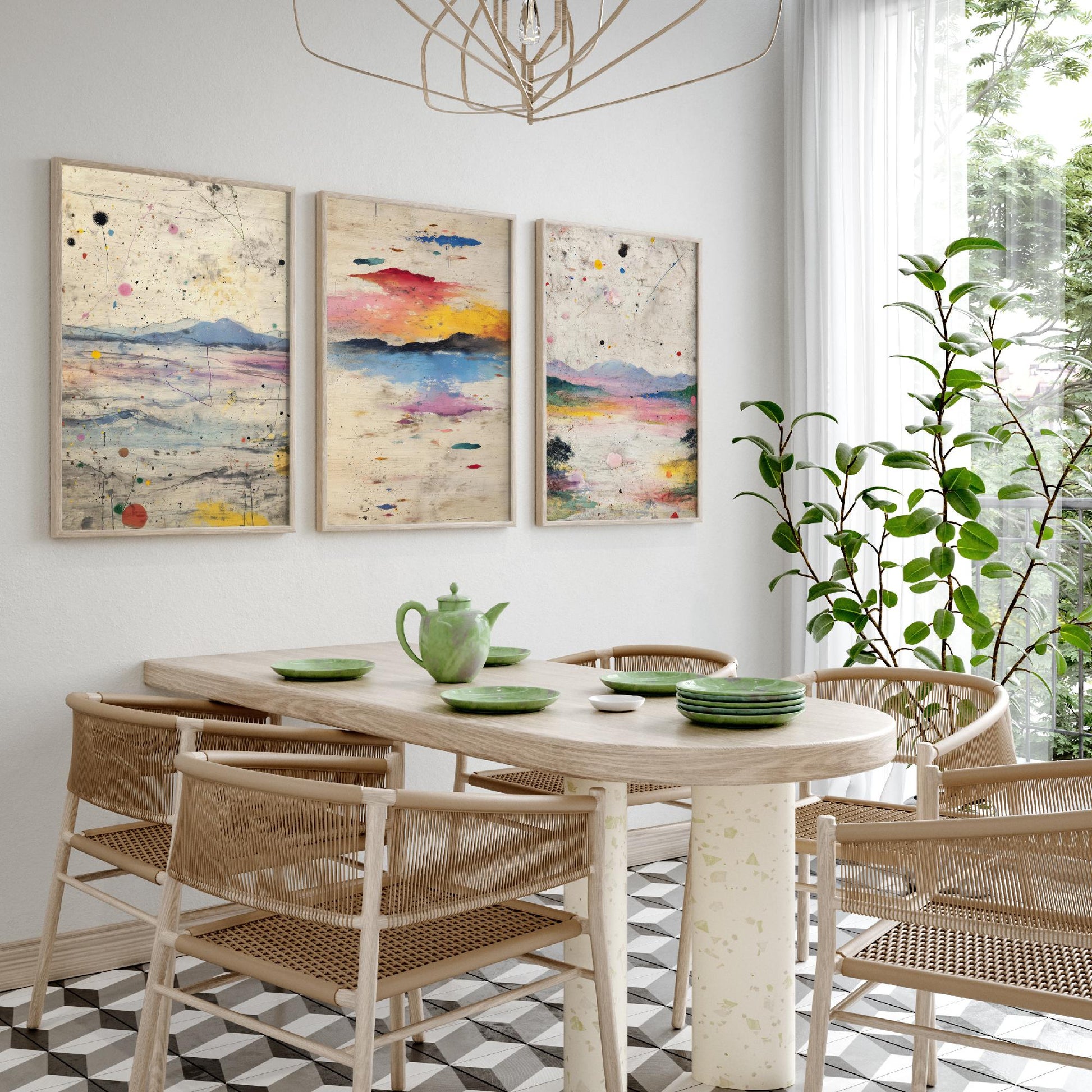 Surreal Sunset Set of Three Art Prints - Abstract Double Exposure Landscape Posters - Dreamy Painting Wall Decor V2