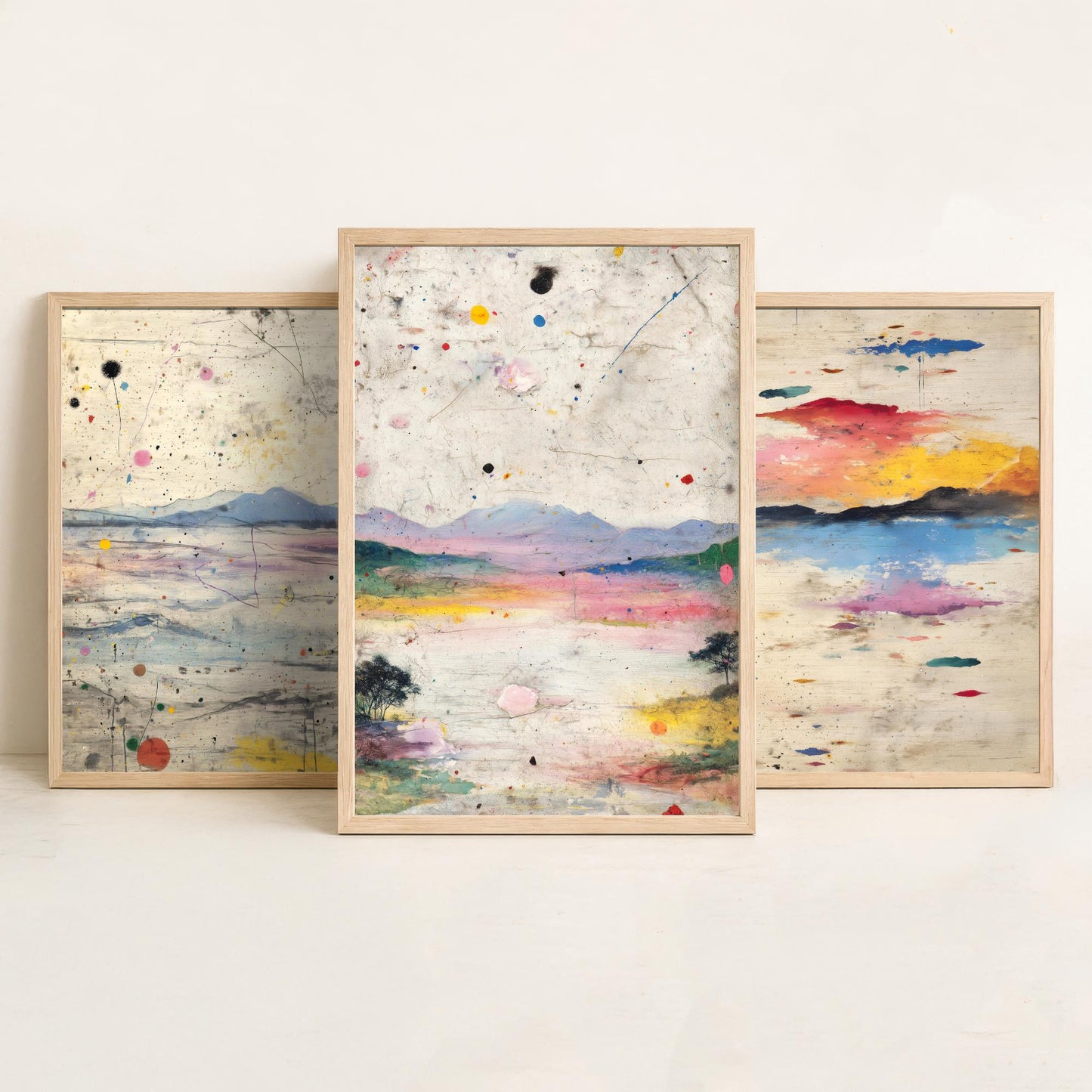 Surreal Sunset Set of Three Art Prints - Abstract Double Exposure Landscape Posters - Dreamy Painting Wall Decor V2