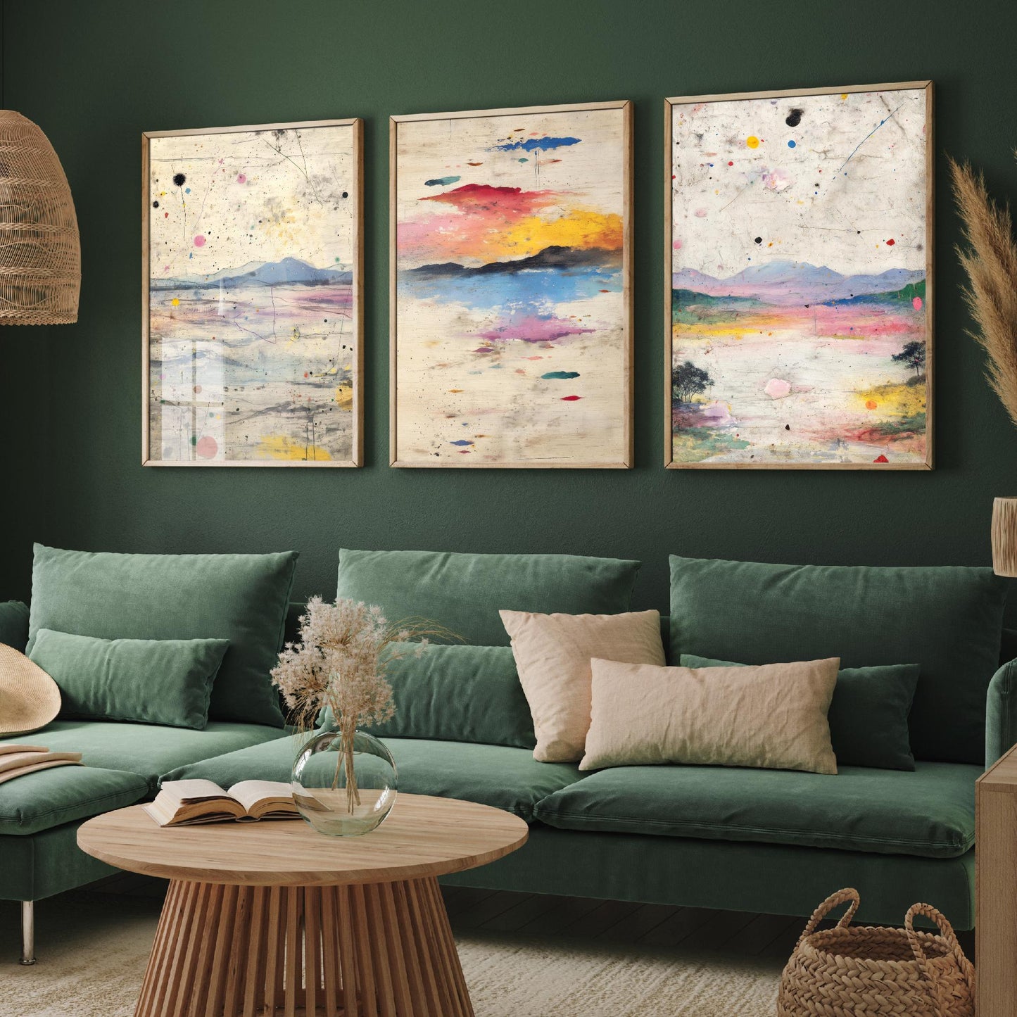 Surreal Sunset Set of Three Art Prints - Abstract Double Exposure Landscape Posters - Dreamy Painting Wall Decor V2
