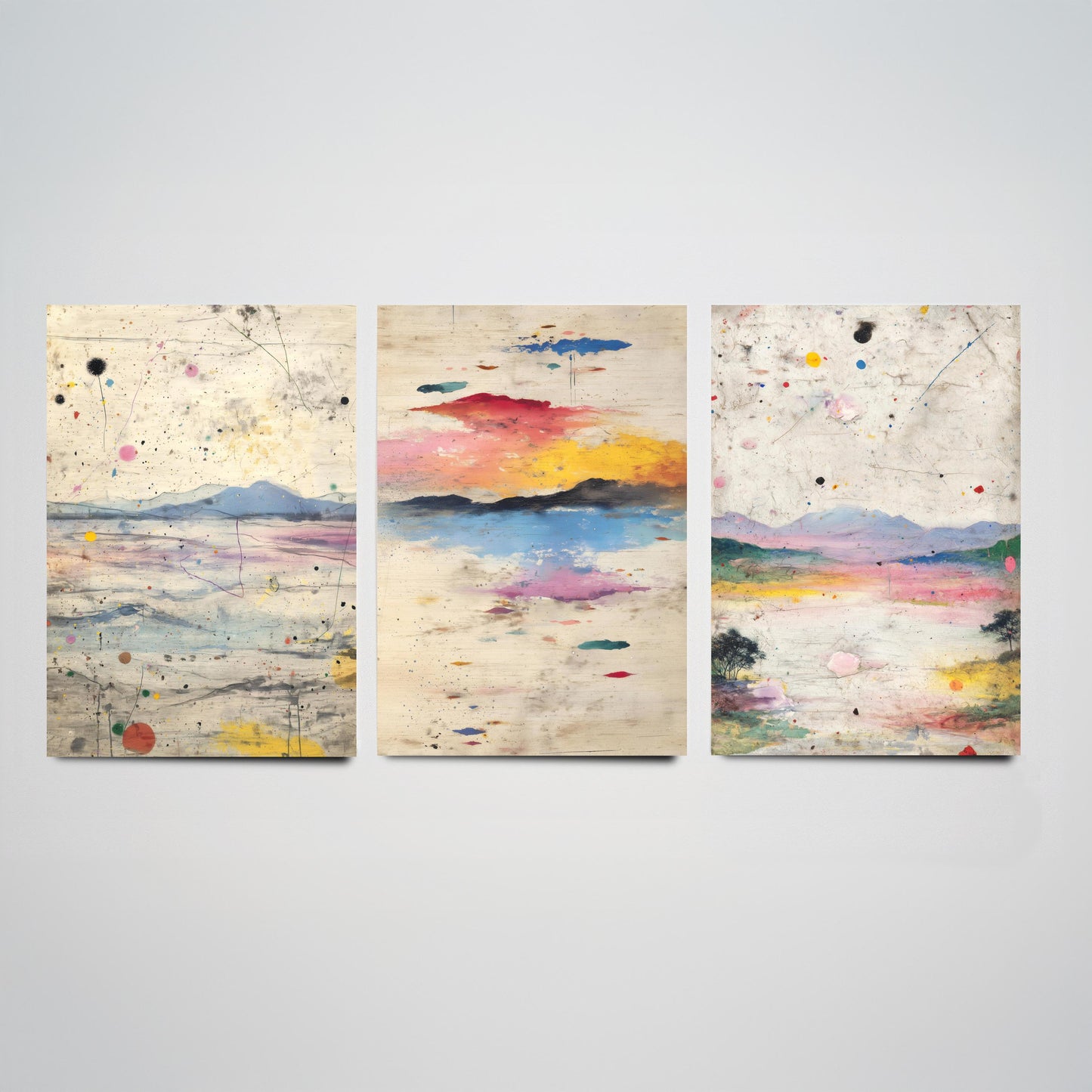 Surreal Sunset Set of Three Art Prints - Abstract Double Exposure Landscape Posters - Dreamy Painting Wall Decor V2