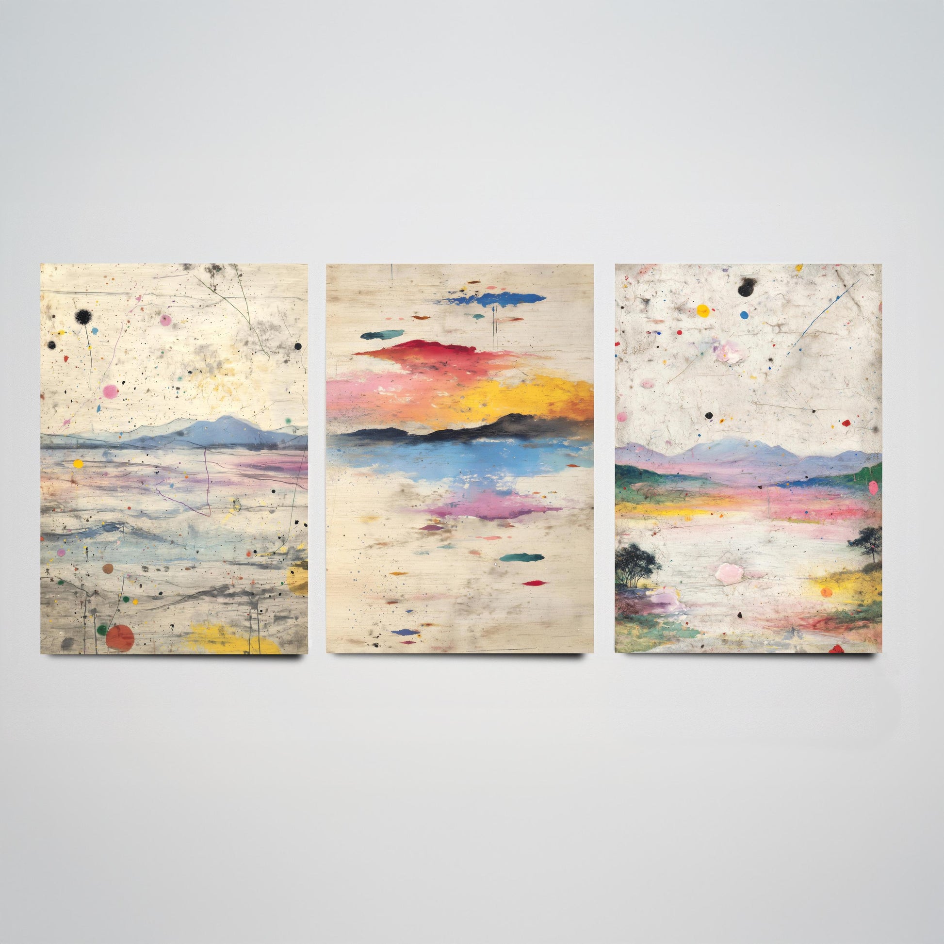 Surreal Sunset Set of Three Art Prints - Abstract Double Exposure Landscape Posters - Dreamy Painting Wall Decor V2
