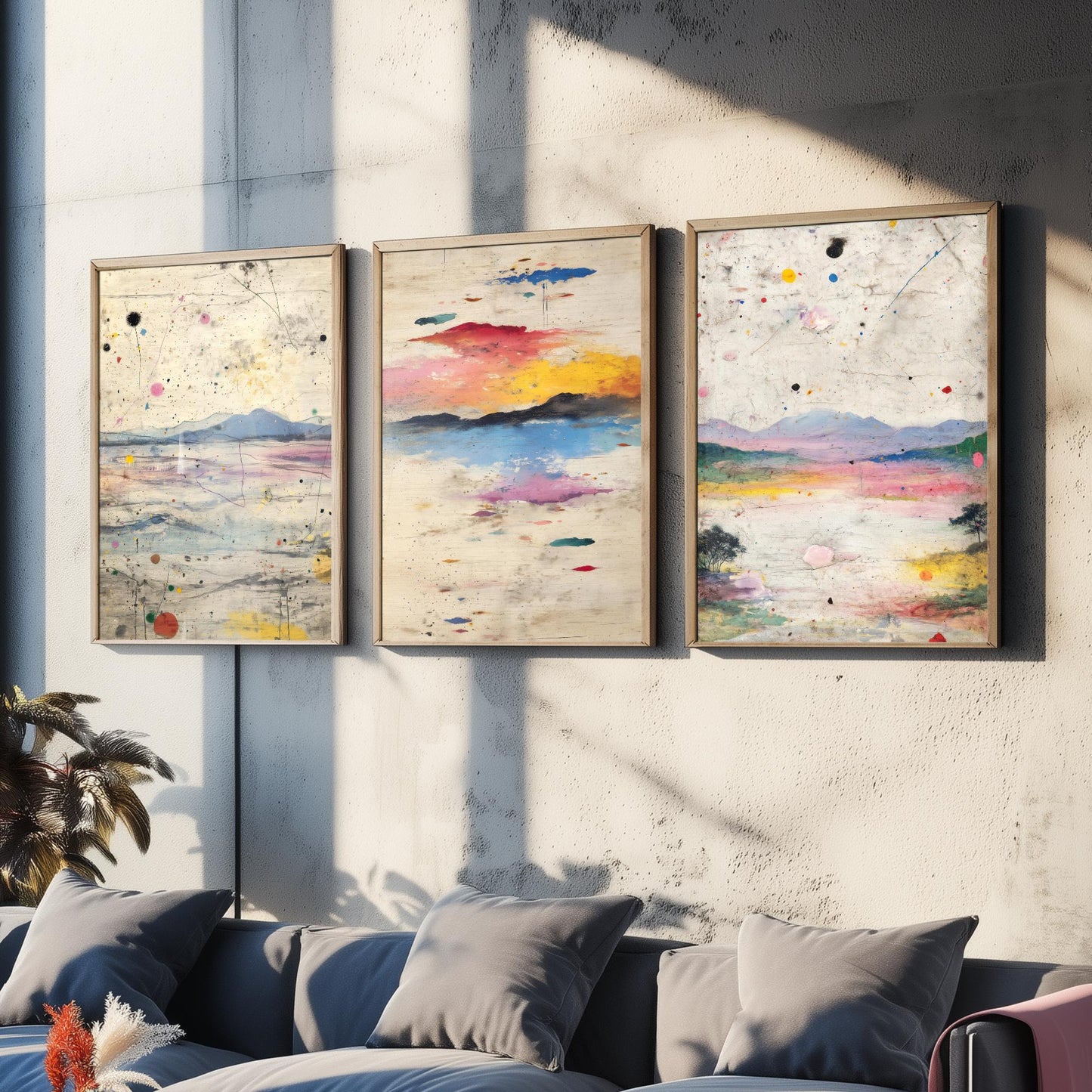 Surreal Sunset Set of Three Art Prints - Abstract Double Exposure Landscape Posters - Dreamy Painting Wall Decor V2