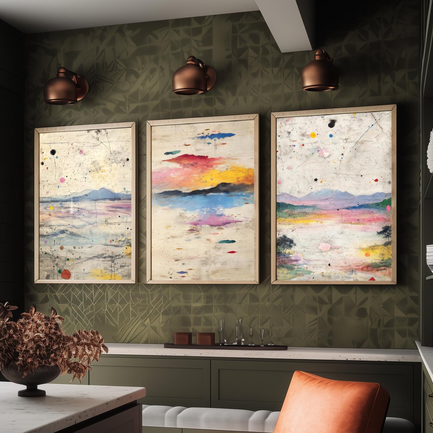 Surreal Sunset Set of Three Art Prints - Abstract Double Exposure Landscape Posters - Dreamy Painting Wall Decor V2