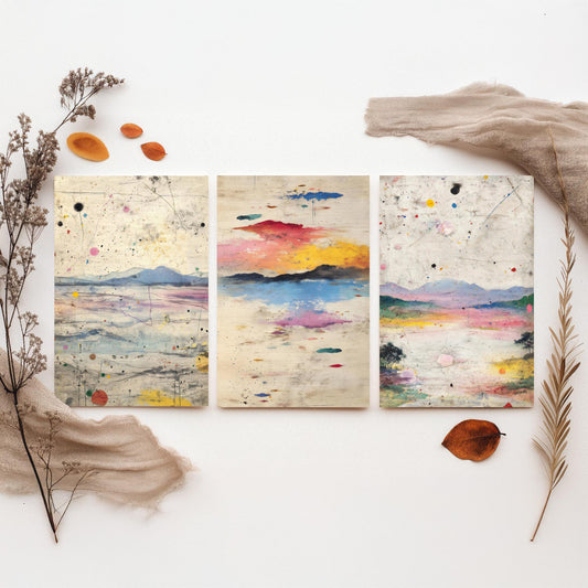 Surreal Sunset Set of Three Art Prints - Abstract Double Exposure Landscape Posters - Dreamy Painting Wall Decor V2
