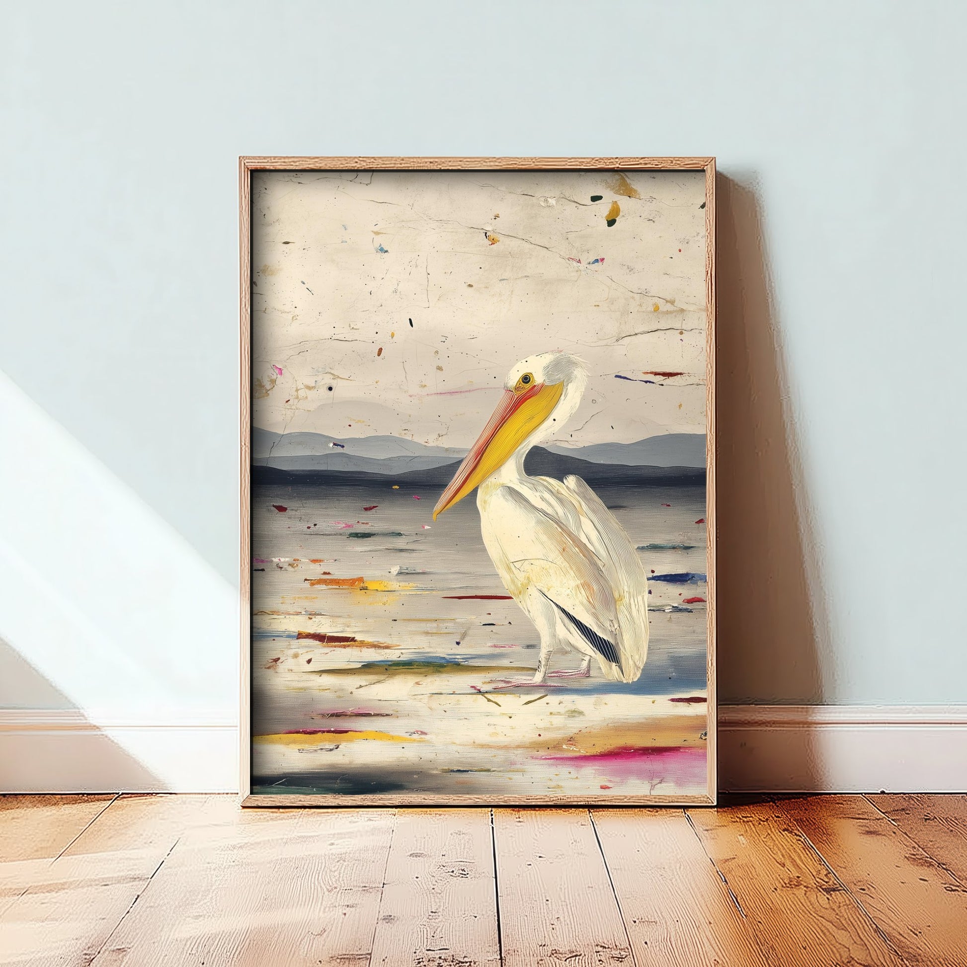 Pelican Art Print - Coastal Bird Poster - Audubon Style Painting - Splash Bird Portrait 1/3