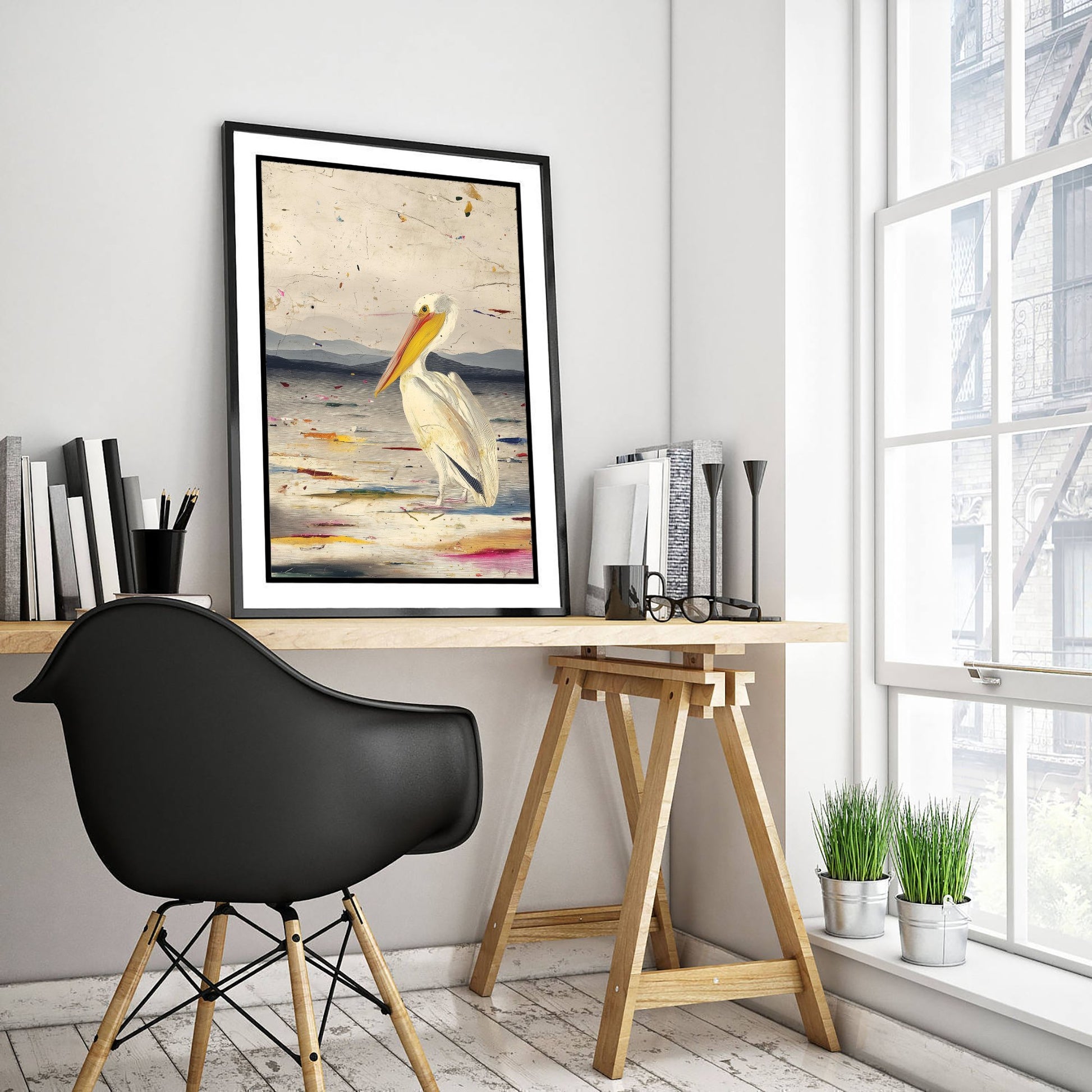 Pelican Art Print - Coastal Bird Poster - Audubon Style Painting - Splash Bird Portrait 1/3