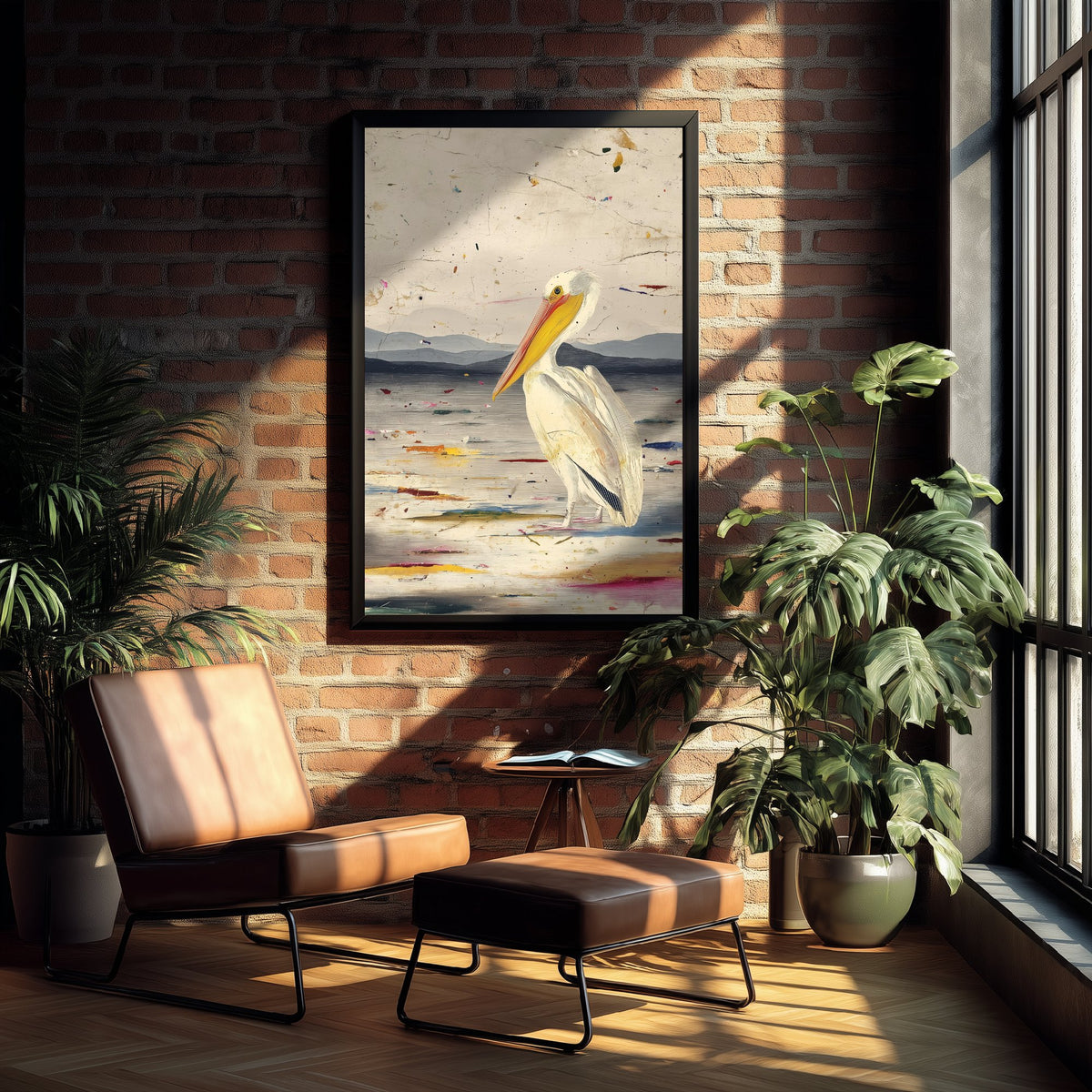 Pelican Art Print - Coastal Bird Poster - Audubon Style Painting - Splash Bird Portrait 1/3