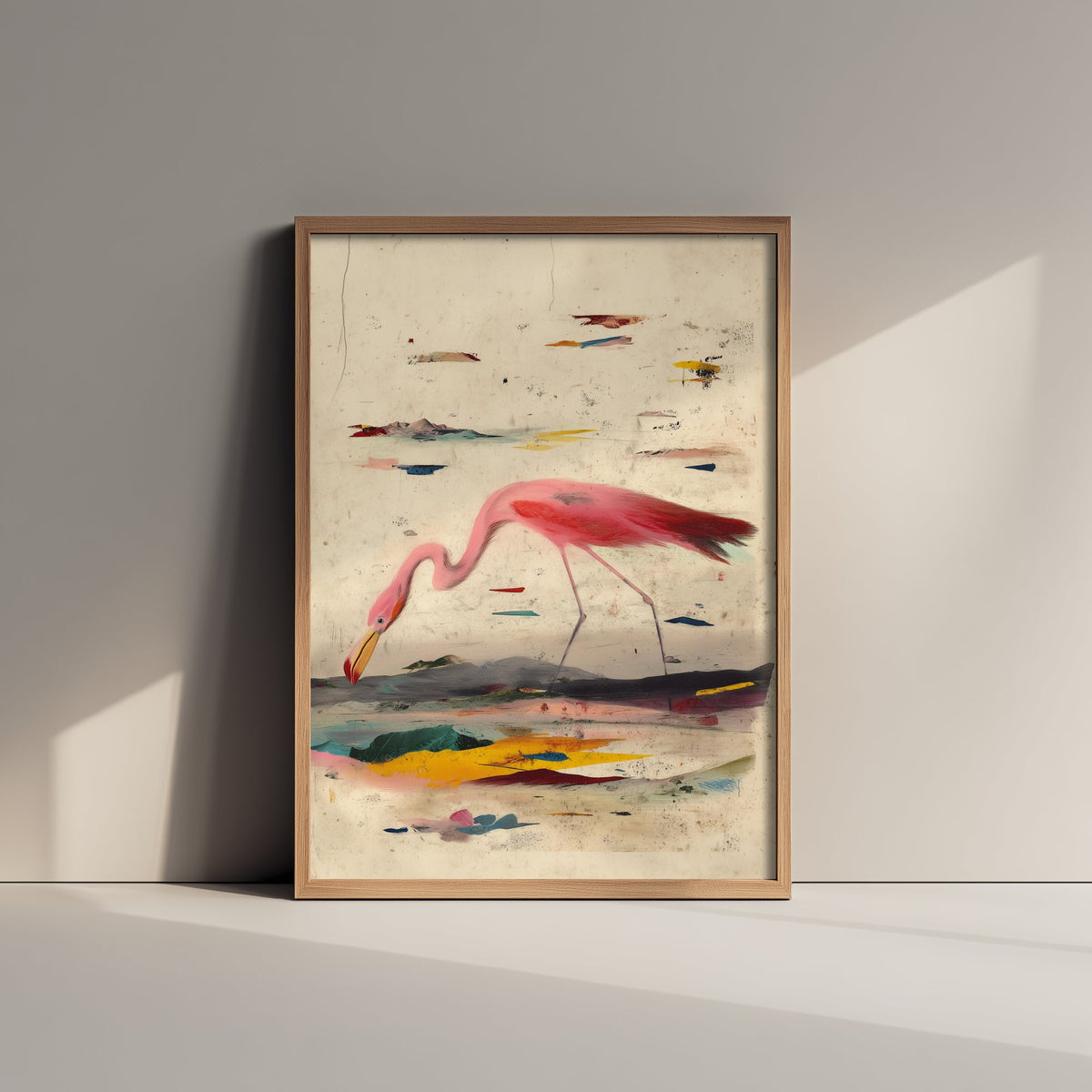Flamingo Art Print - Pink Wading Bird Poster - Audubon Style Painting - Splash Bird Portrait 2/3