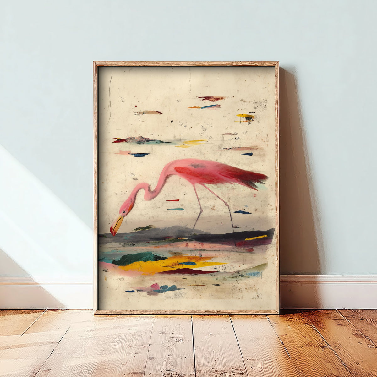 Flamingo Art Print - Pink Wading Bird Poster - Audubon Style Painting - Splash Bird Portrait 2/3