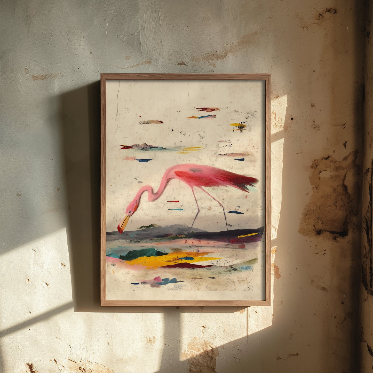 Flamingo Art Print - Pink Wading Bird Poster - Audubon Style Painting - Splash Bird Portrait 2/3