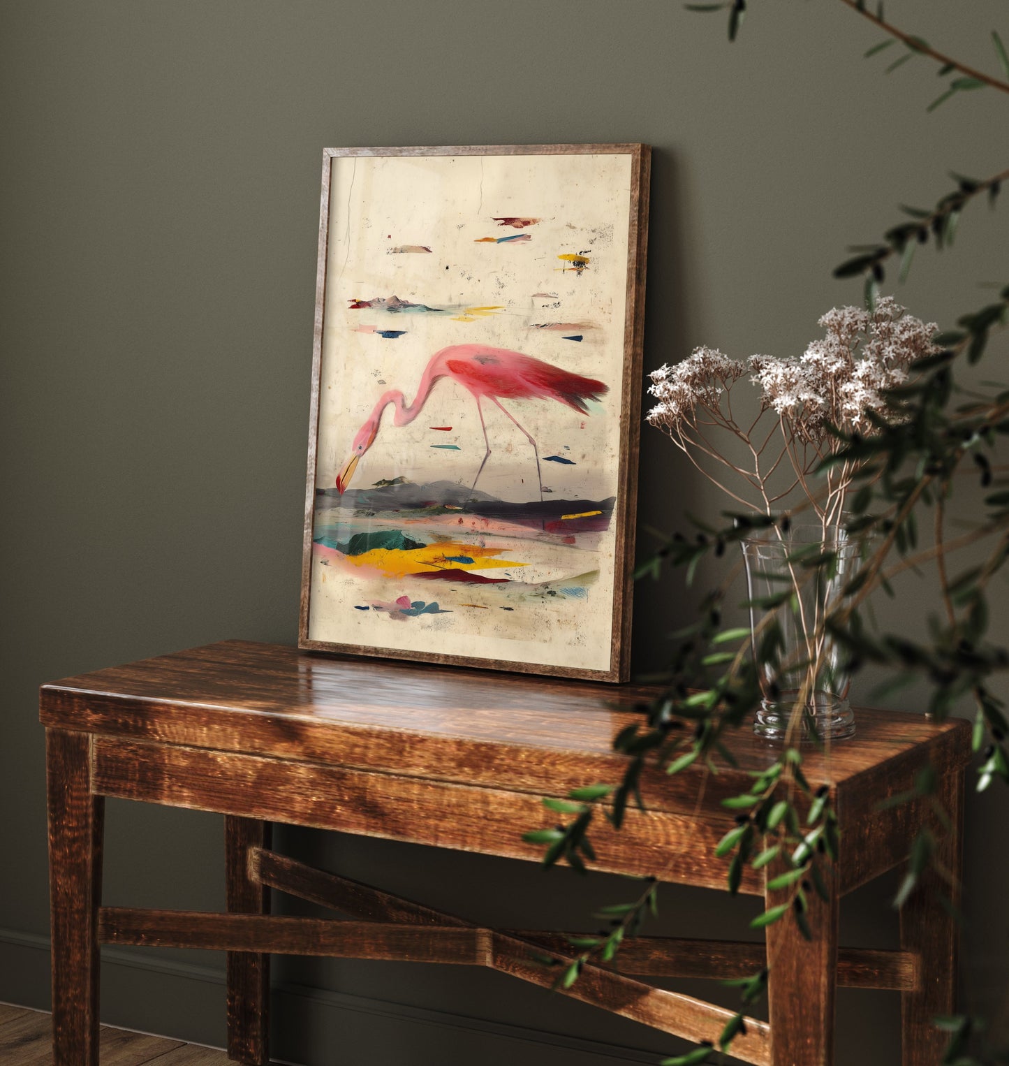Flamingo Art Print - Pink Wading Bird Poster - Audubon Style Painting - Splash Bird Portrait 2/3
