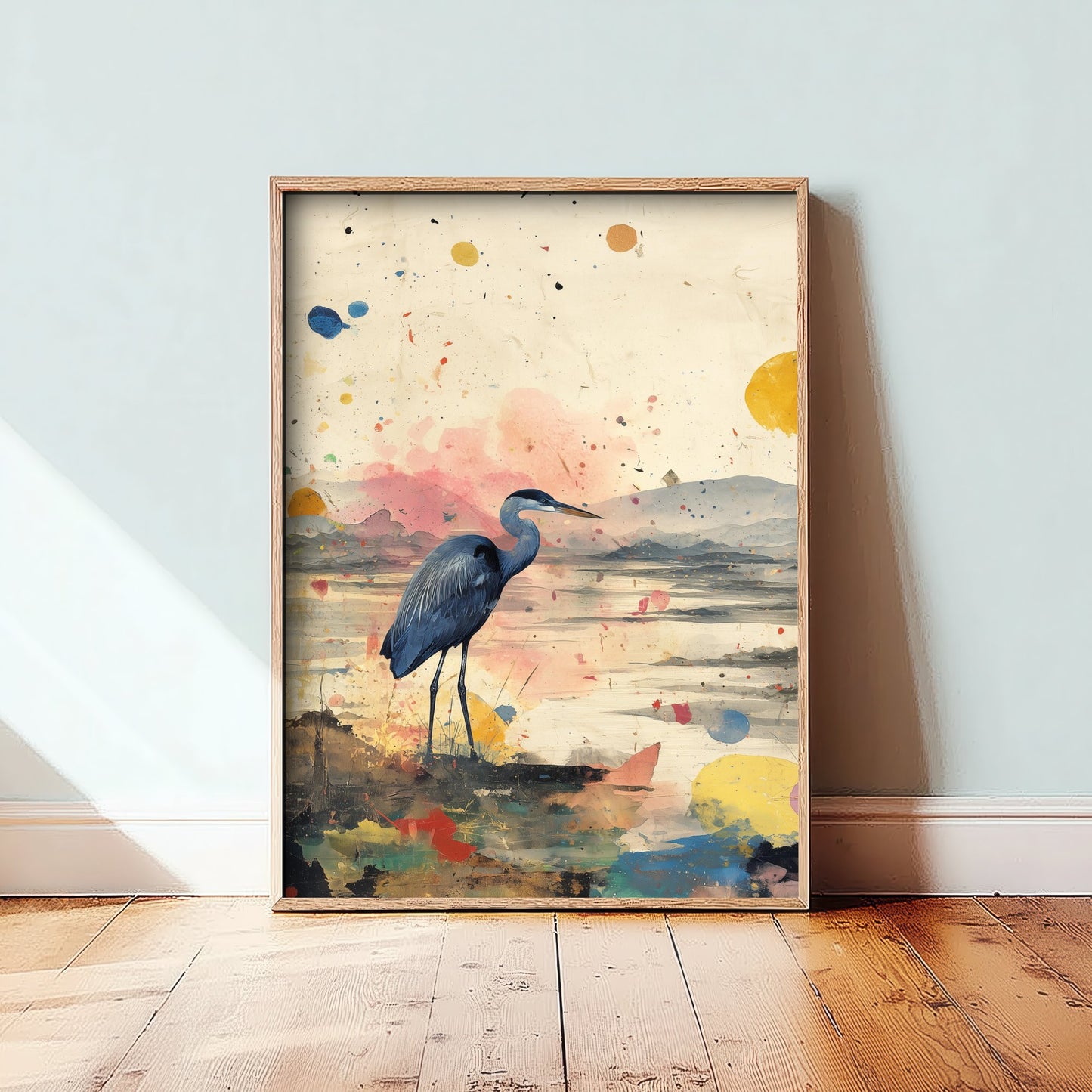 Blue Heron Art Print - Coastal Bird Poster - Audubon Style Painting - Splash Bird Portrait 3/3