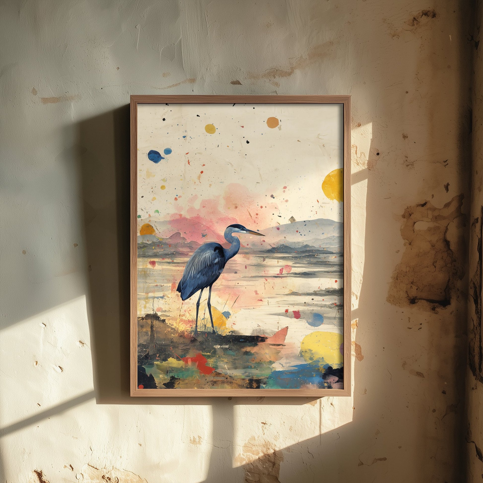 Blue Heron Art Print - Coastal Bird Poster - Audubon Style Painting - Splash Bird Portrait 3/3
