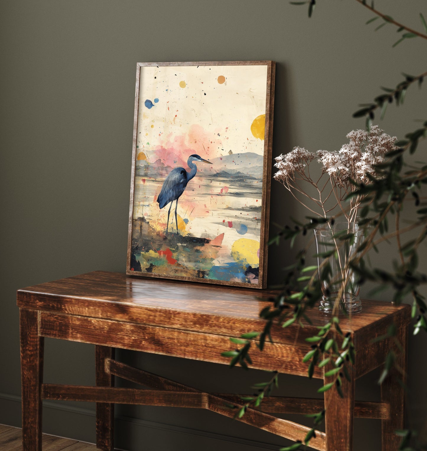 Blue Heron Art Print - Coastal Bird Poster - Audubon Style Painting - Splash Bird Portrait 3/3