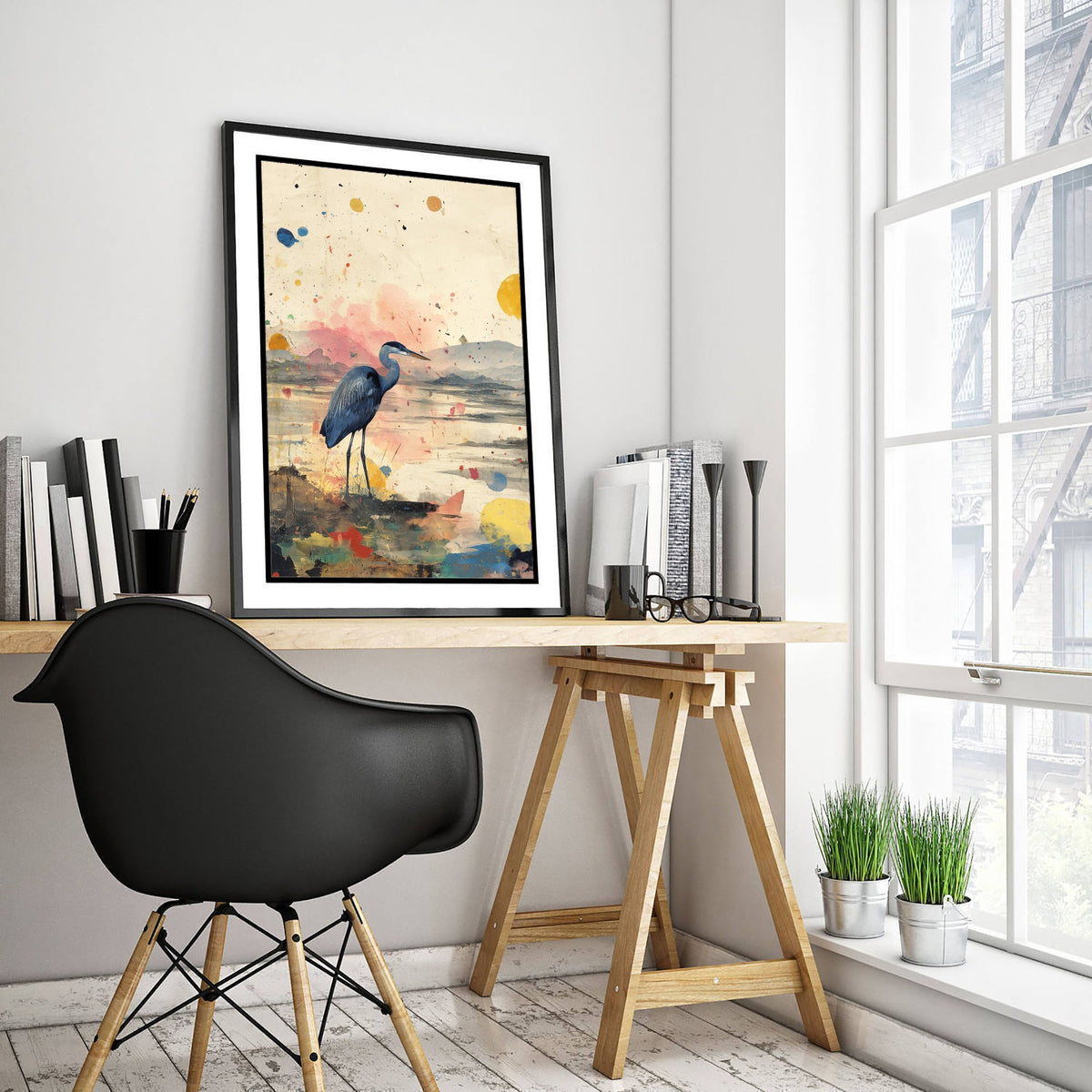 Blue Heron Art Print - Coastal Bird Poster - Audubon Style Painting - Splash Bird Portrait 3/3