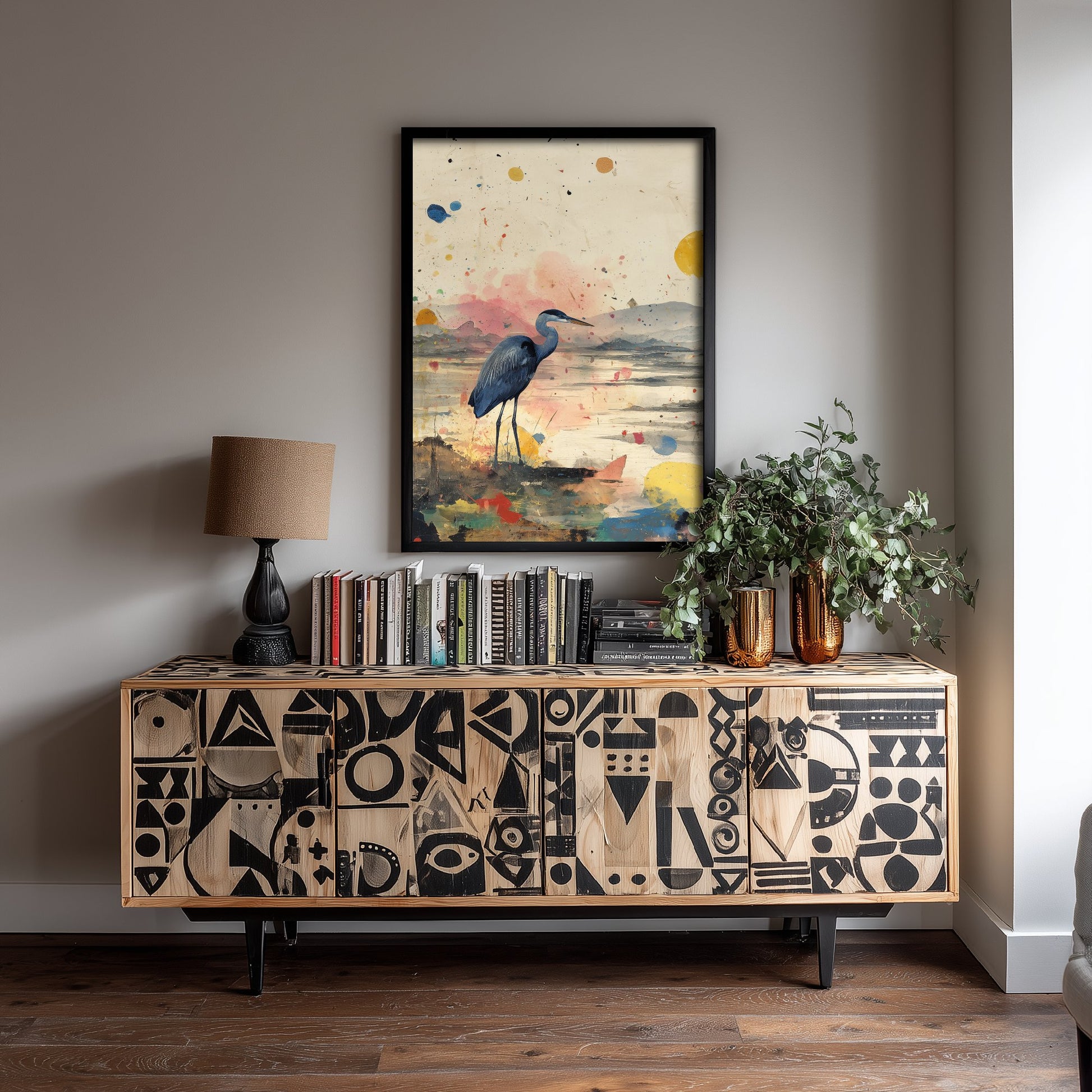 Blue Heron Art Print - Coastal Bird Poster - Audubon Style Painting - Splash Bird Portrait 3/3