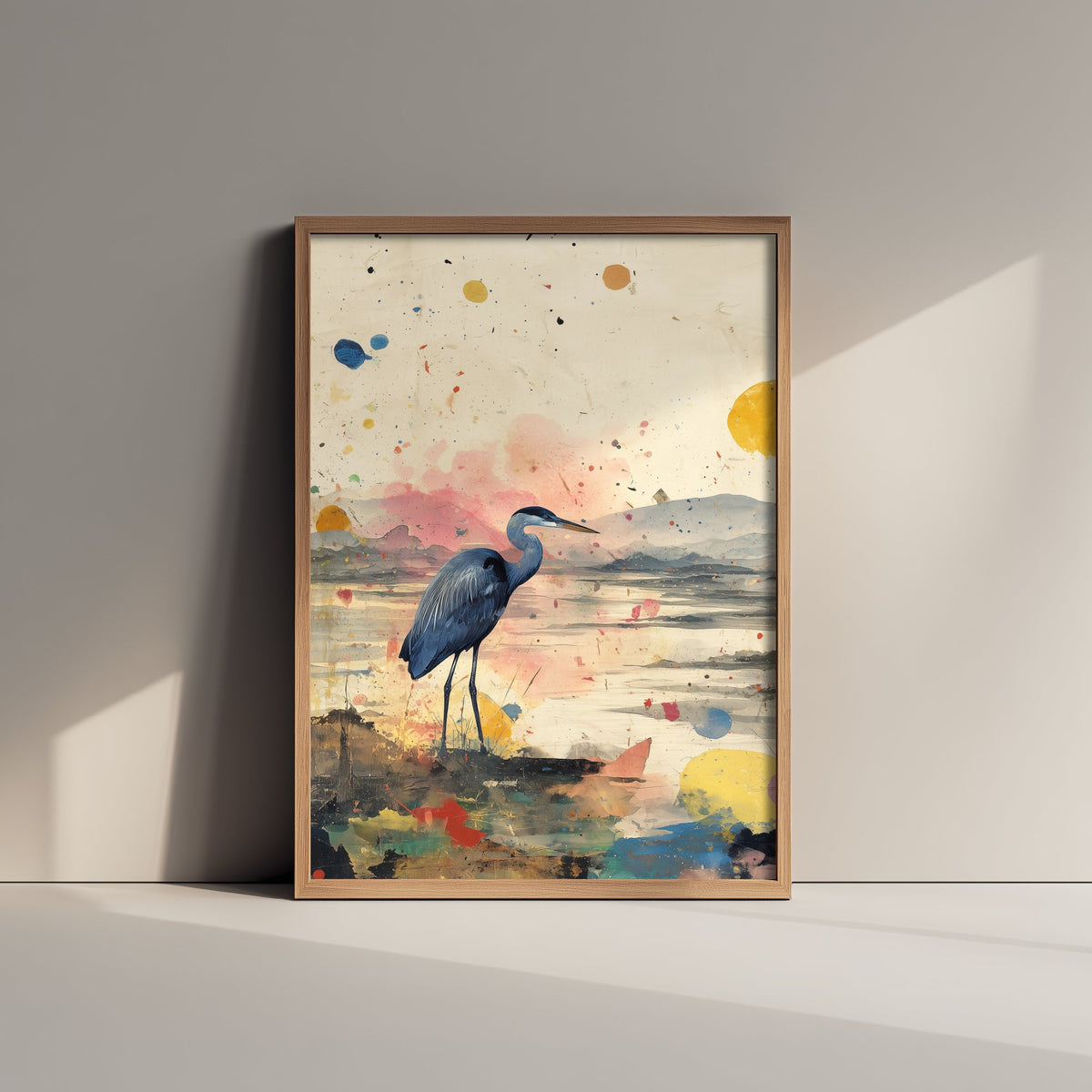 Blue Heron Art Print - Coastal Bird Poster - Audubon Style Painting - Splash Bird Portrait 3/3