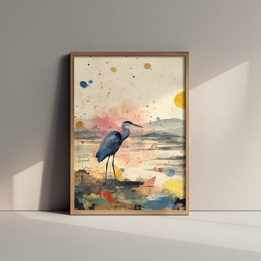 Blue Heron Art Print - Coastal Bird Poster - Audubon Style Painting - Splash Bird Portrait 3/3