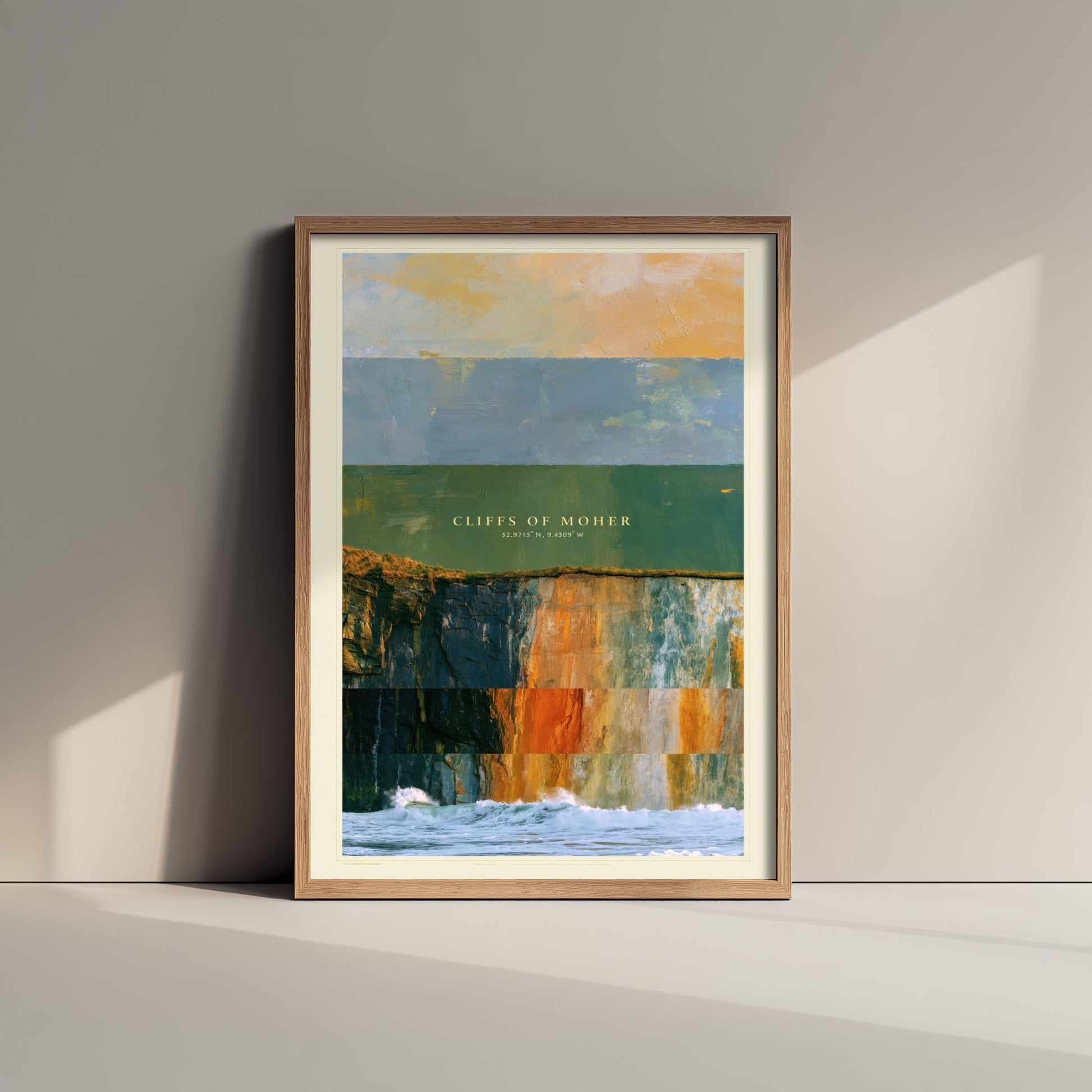 Cliffs of Moher Art Print - Ireland Layered Strata Illustration - Irish Coast Travel Poster with Coordinates 1/3