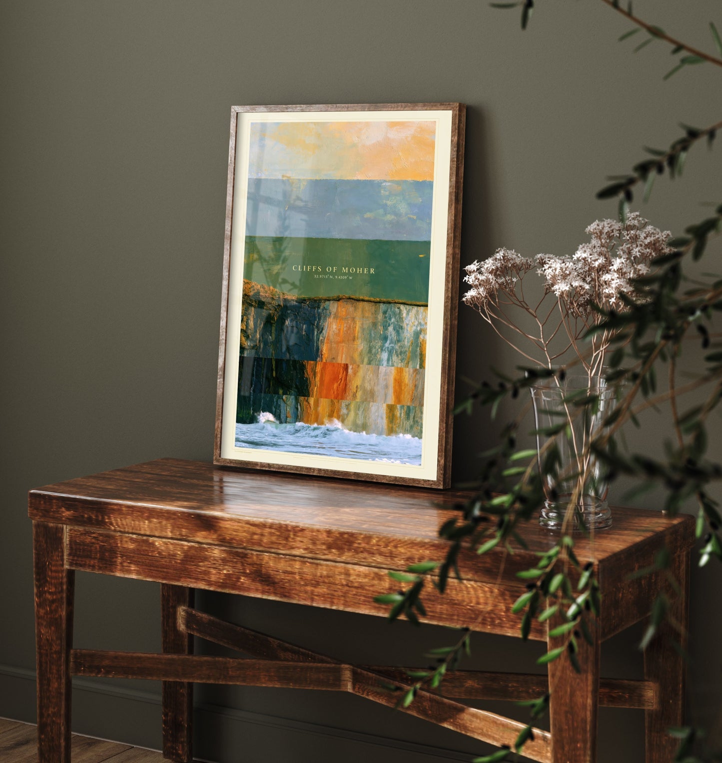 Cliffs of Moher Art Print - Ireland Layered Strata Illustration - Irish Coast Travel Poster with Coordinates 1/3